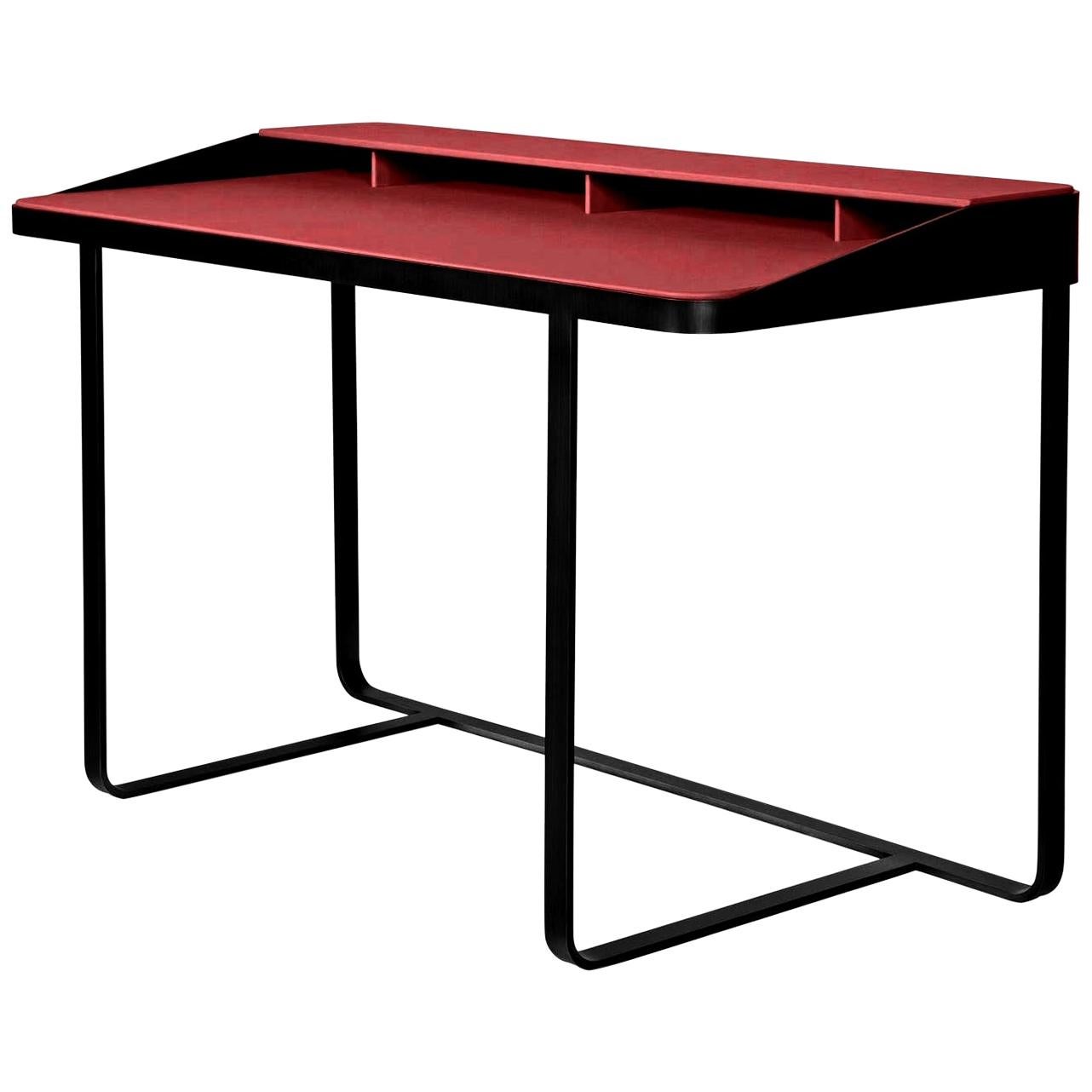 Bureau Twain en cuir rouge, conçu par Gordon Guillaumier, fabriqué en Italie