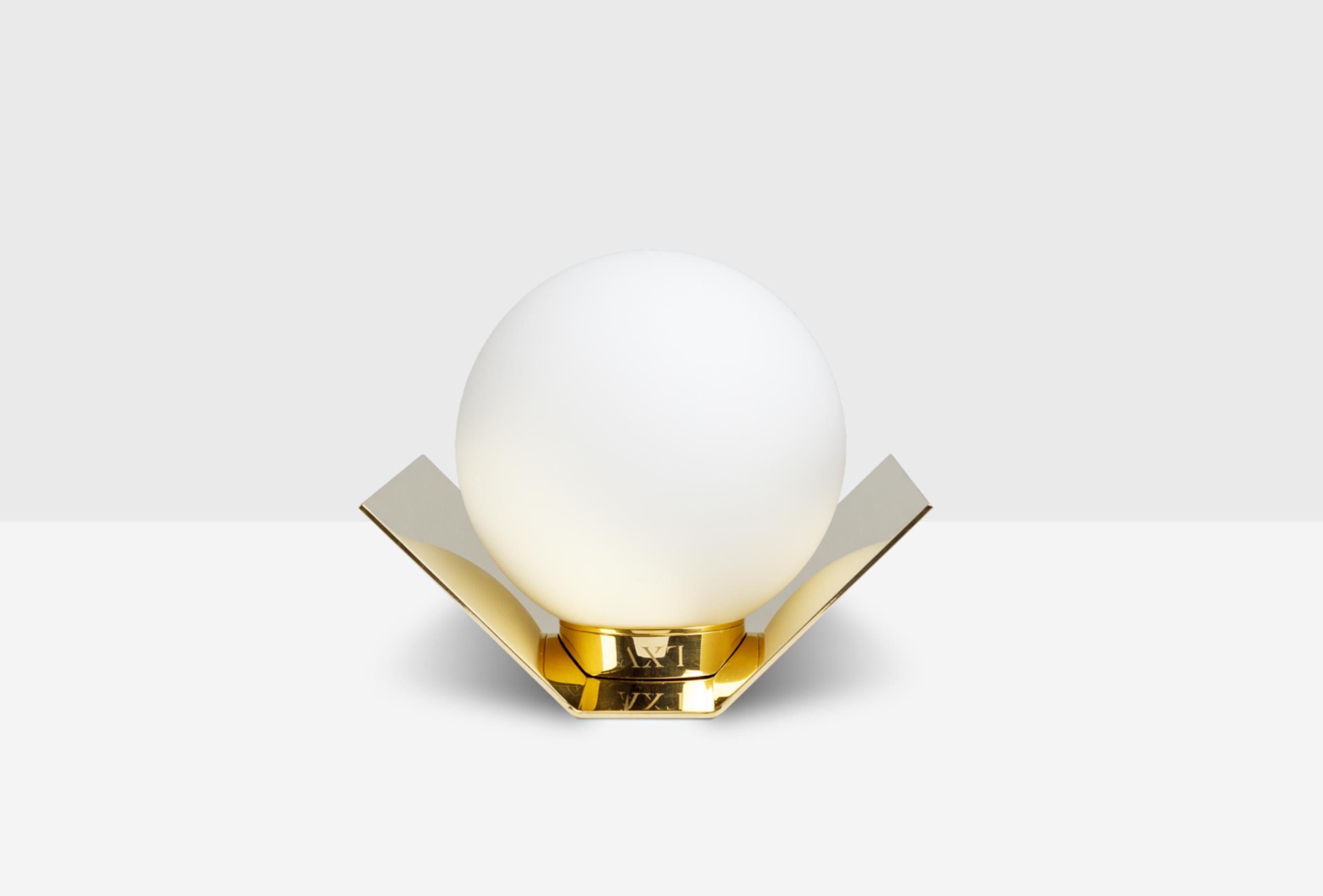 Twain solid brass wall light by Lexavala
Dimensions: W 16 x D 16 x H 13 cm 
Materials: Brass, glass.

There are two lenghts of socket covers, extending over the LED. Two short are to be found in Suspended and Surface, and one long in the Wall