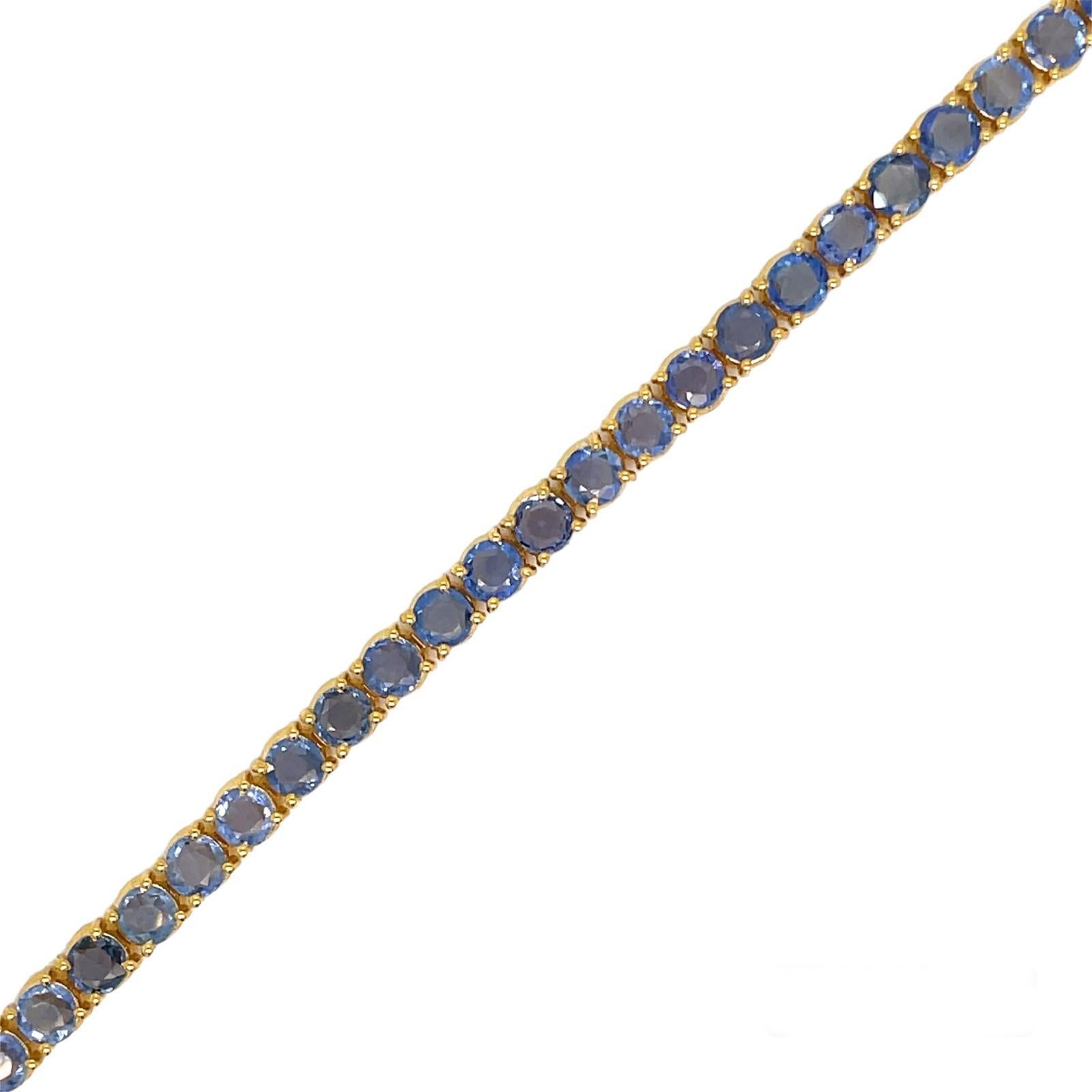 CTW 8 Natural Blu Sapphire Gold Tennis Bracelet For Sale 1