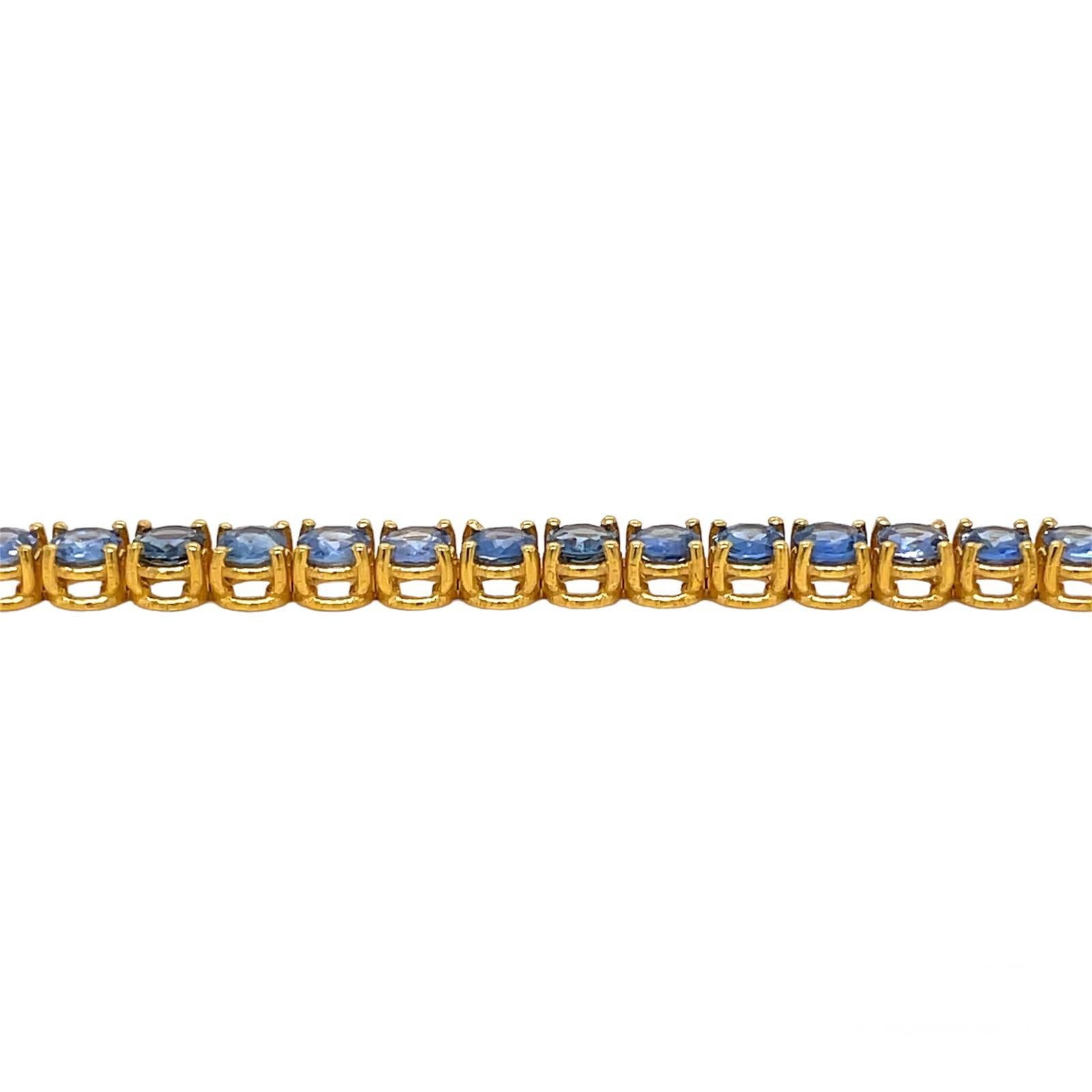 CTW 8 Natural Blu Sapphire Gold Tennis Bracelet For Sale 3