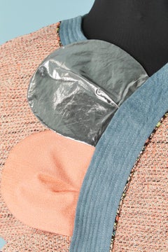 Tweed and denim sleeveless jacket with petals front edge TSUMORI CHISATO