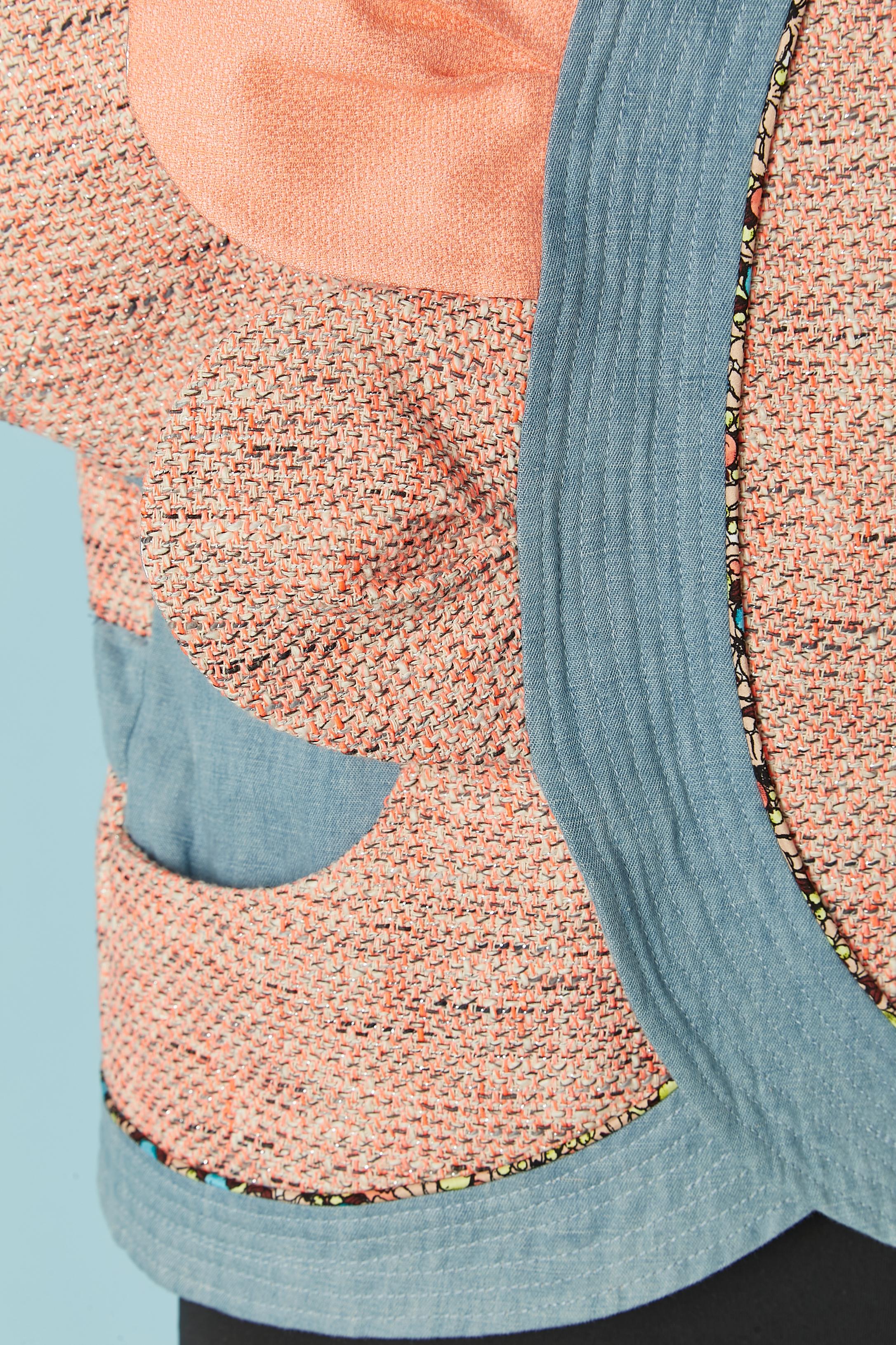 Brown Tweed and denim sleeveless jacket with petals front edge TSUMORI CHISATO For Sale