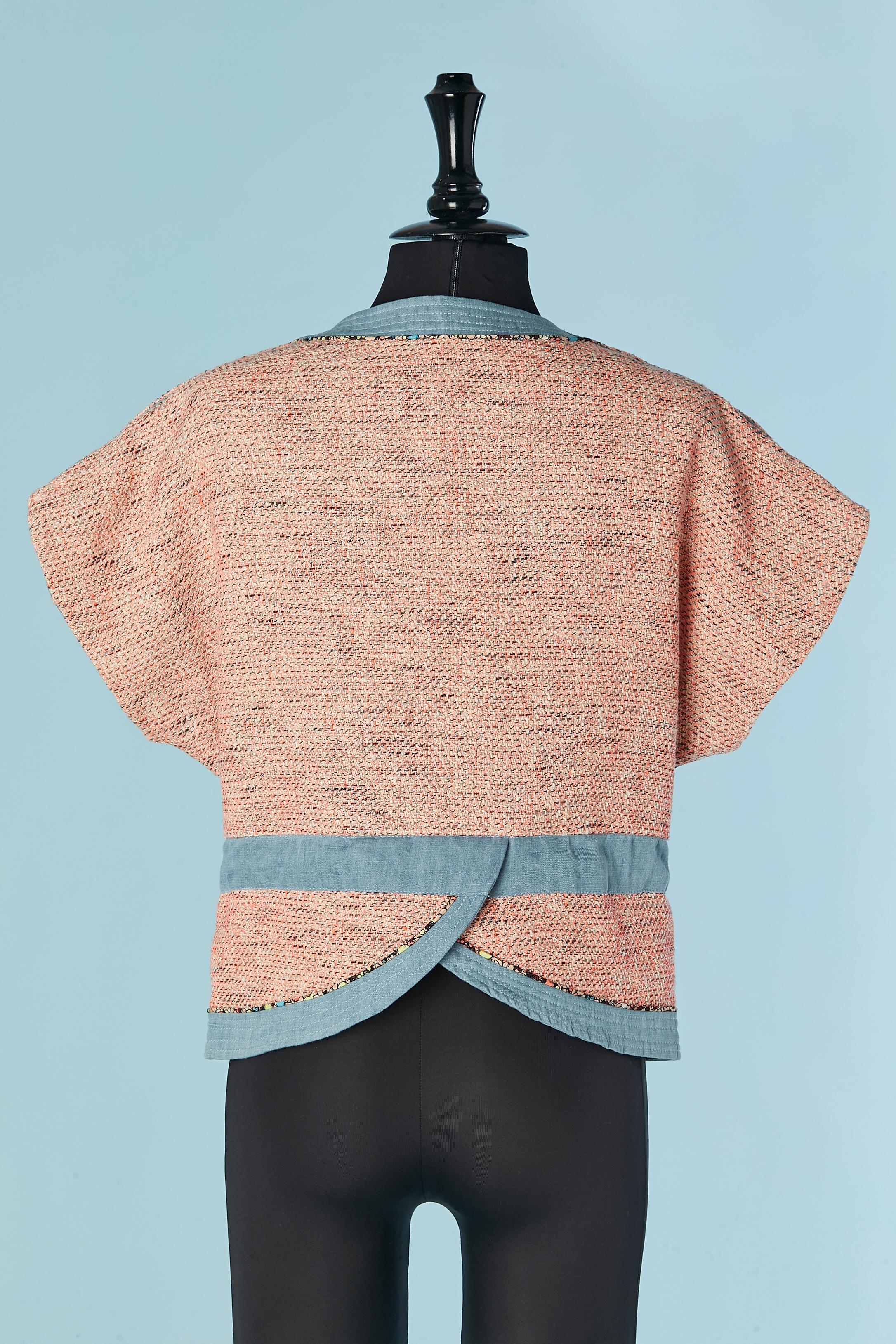 Tweed and denim sleeveless jacket with petals front edge TSUMORI CHISATO For Sale 1