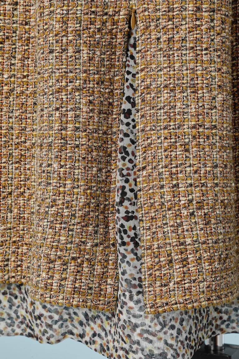 Tweed and printed chiffon cocktail dress Chanel  In Excellent Condition For Sale In Saint-Ouen-Sur-Seine, FR