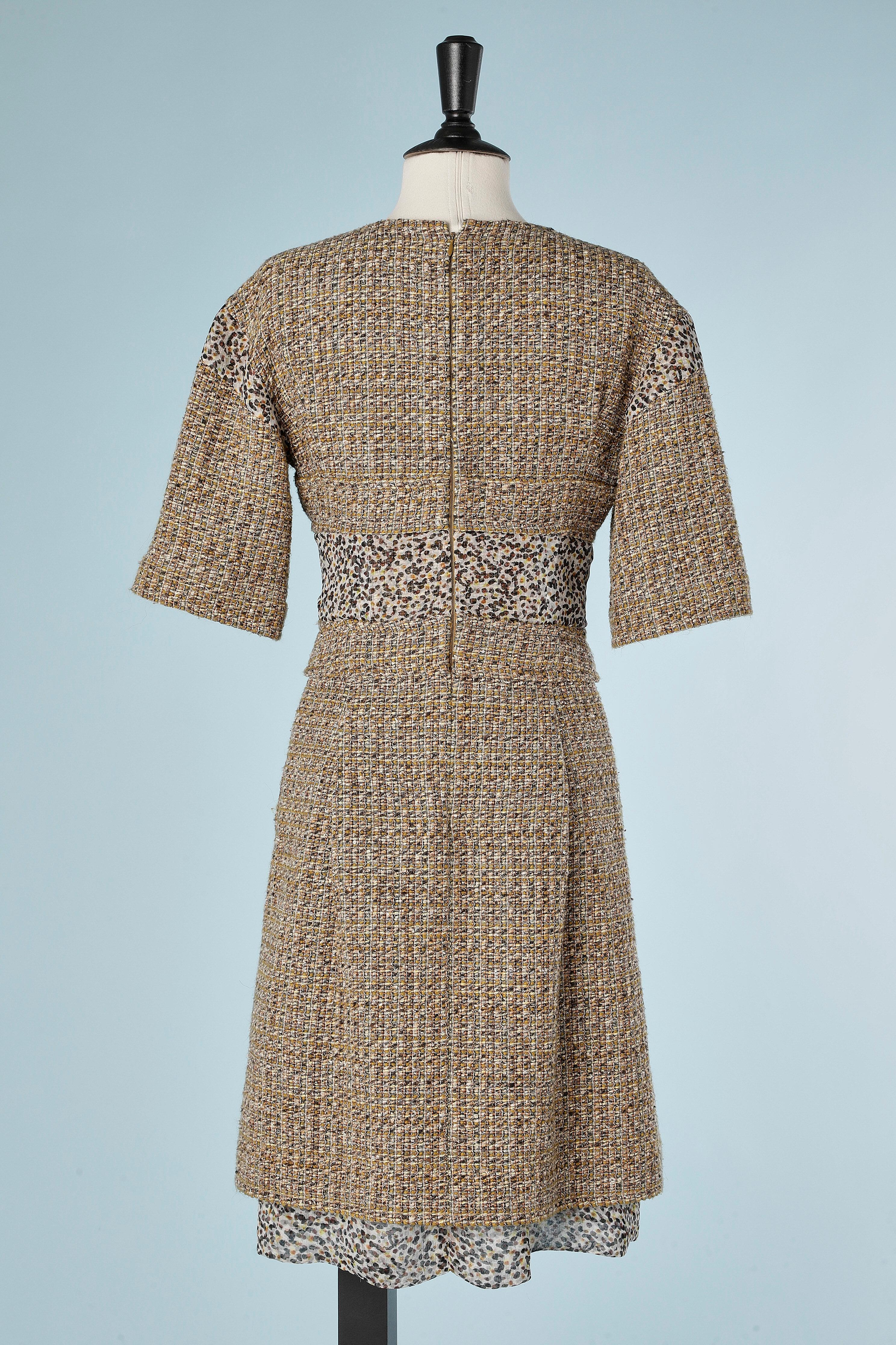Tweed and printed chiffon cocktail dress Chanel  For Sale 2
