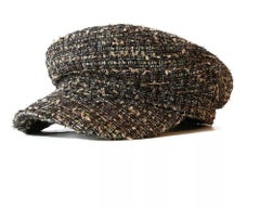 Tweed Baker Boy Hat Berets Newsboy Women Cap Black Brown Grey Gold Check