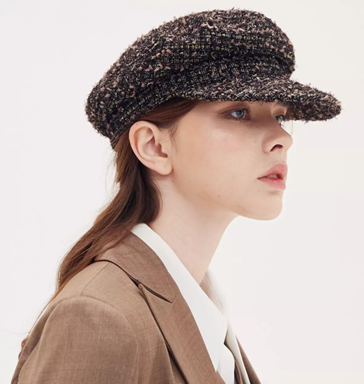 Tweed Baker Boy Hat Berets Newsboy Women Cap Black Brown Grey Gold Check In New Condition For Sale In Wokingham, England