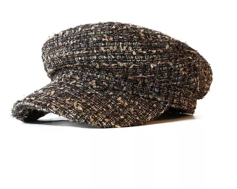 Tweed Baker Boy Hat Berets Newsboy Women Cap Black Brown Grey Gold Check For Sale 5