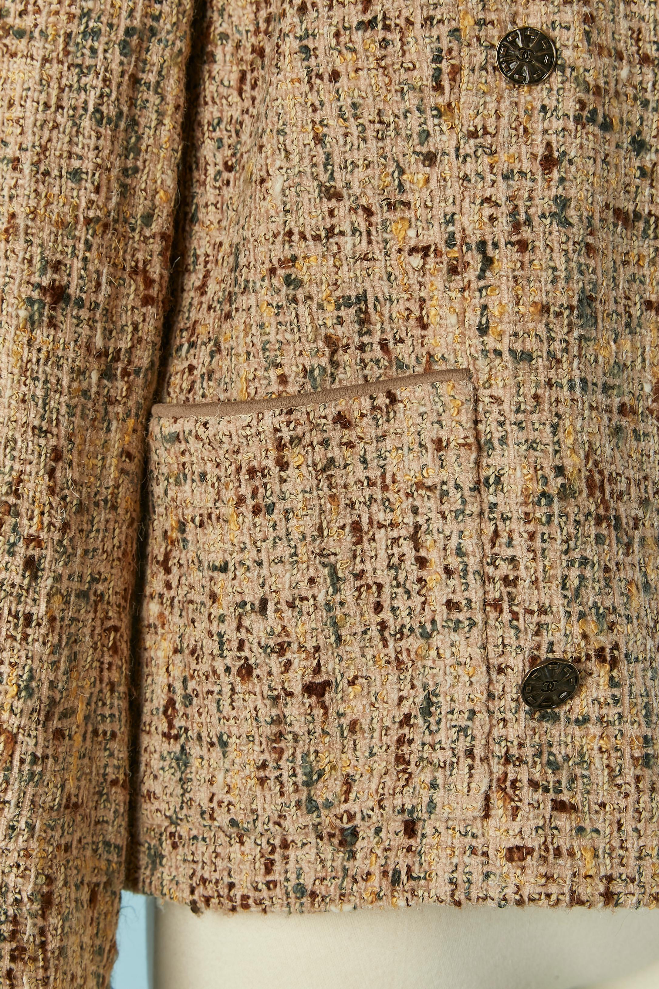 Tweed double breasted jacket with suede piping Chanel Boutique FW 1998 In Excellent Condition For Sale In Saint-Ouen-Sur-Seine, FR