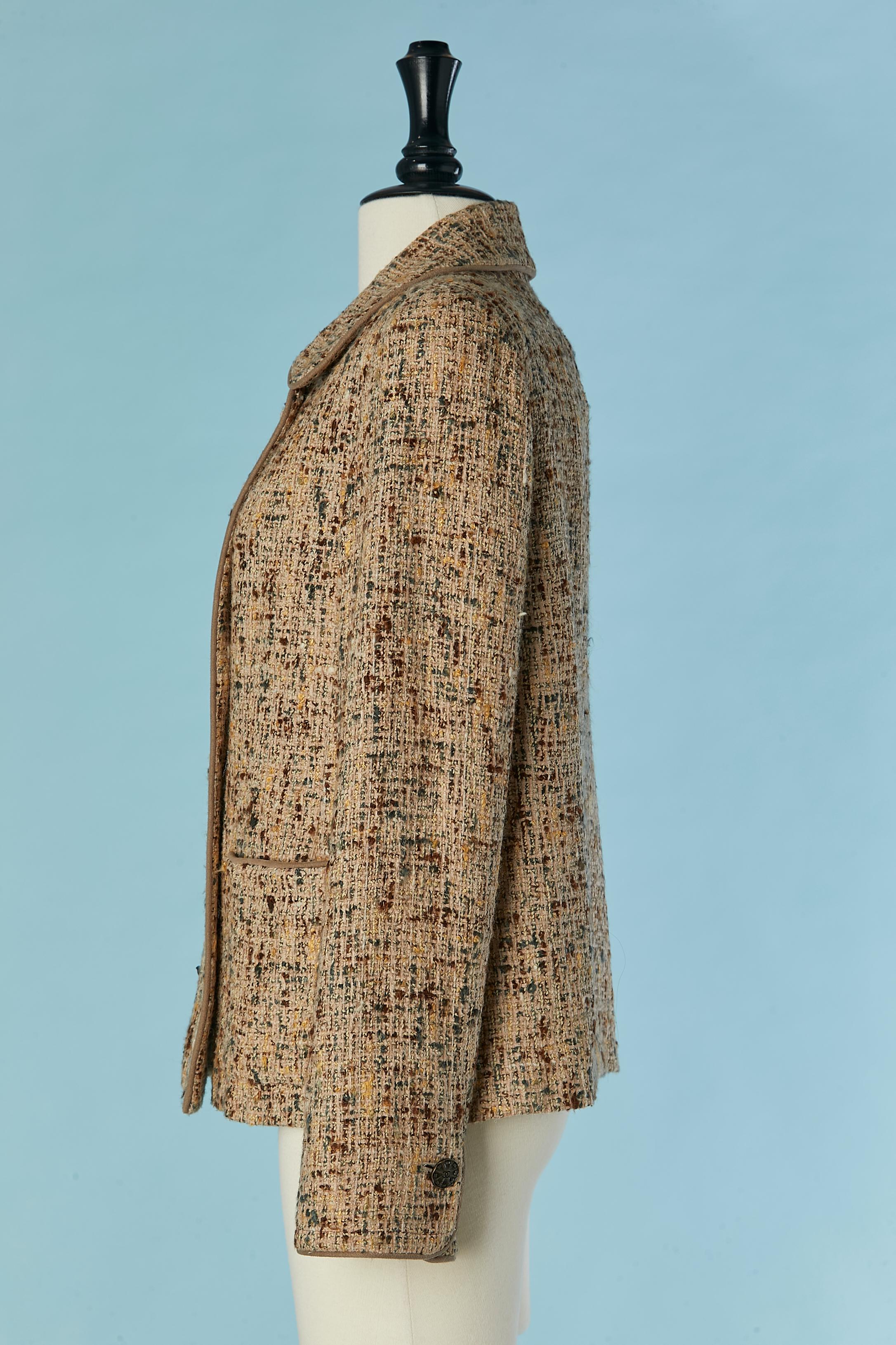 Women's Tweed double breasted jacket with suede piping Chanel Boutique FW 1998 For Sale