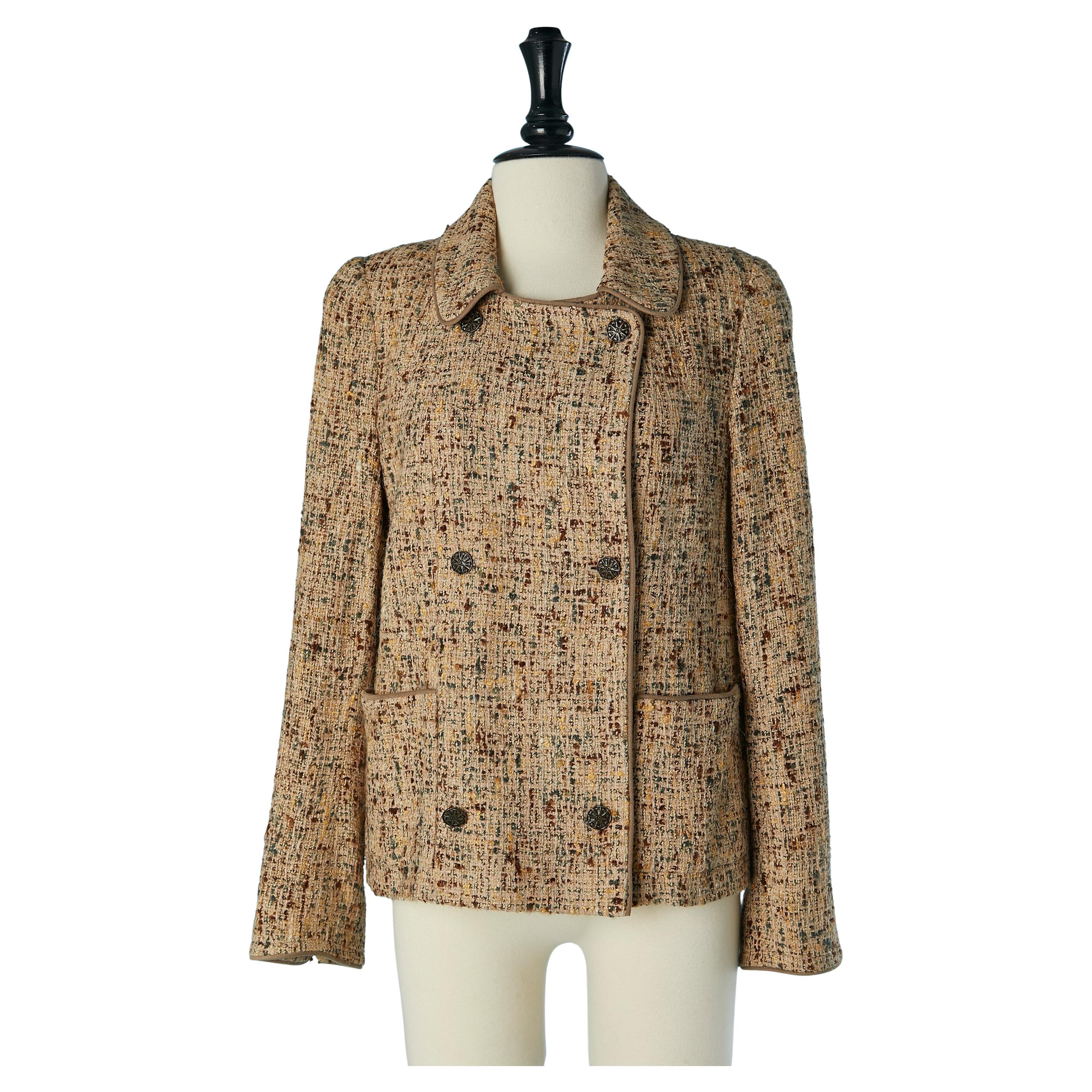 Tweed double breasted jacket with suede piping Chanel Boutique FW 1998 For Sale