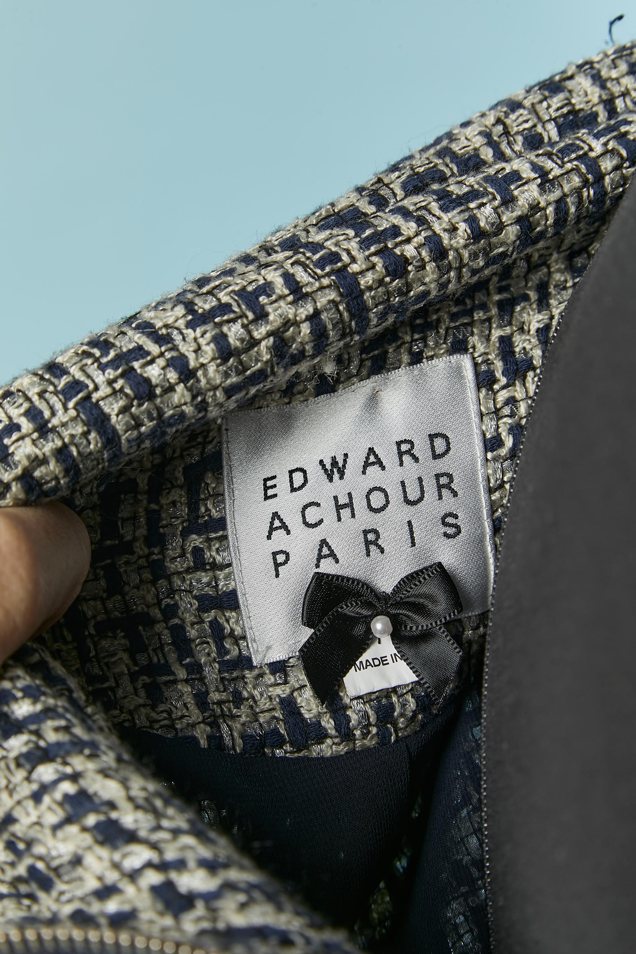 Tweed-Kleid mit Reißverschluss und Gürtel mit Perlenschnalle Edward Achour im Angebot 5