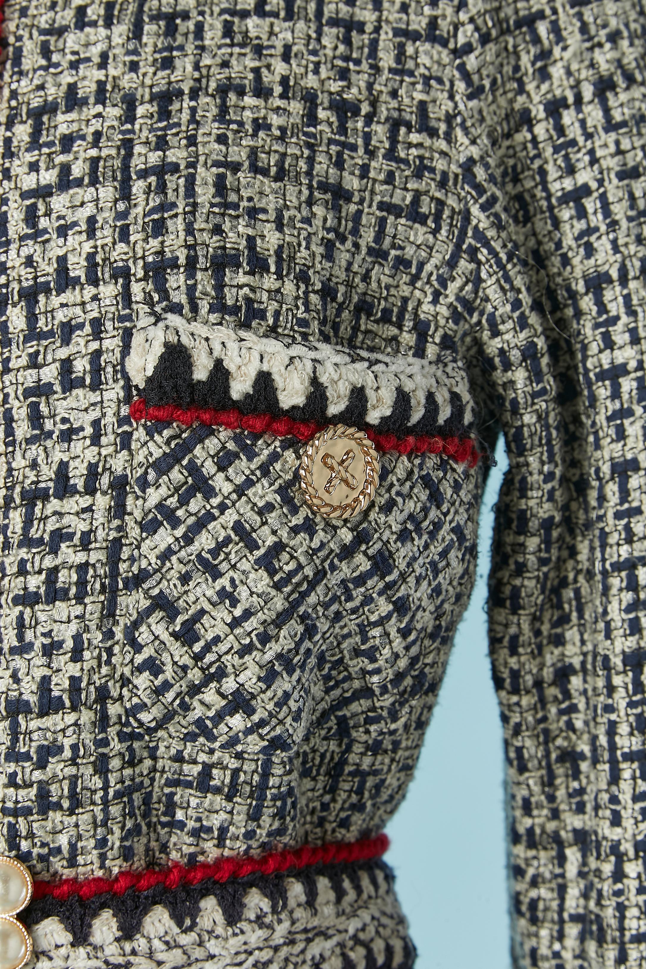 Tweed-Kleid mit Reißverschluss und Gürtel mit Perlenschnalle Edward Achour im Zustand „Hervorragend“ im Angebot in Saint-Ouen-Sur-Seine, FR