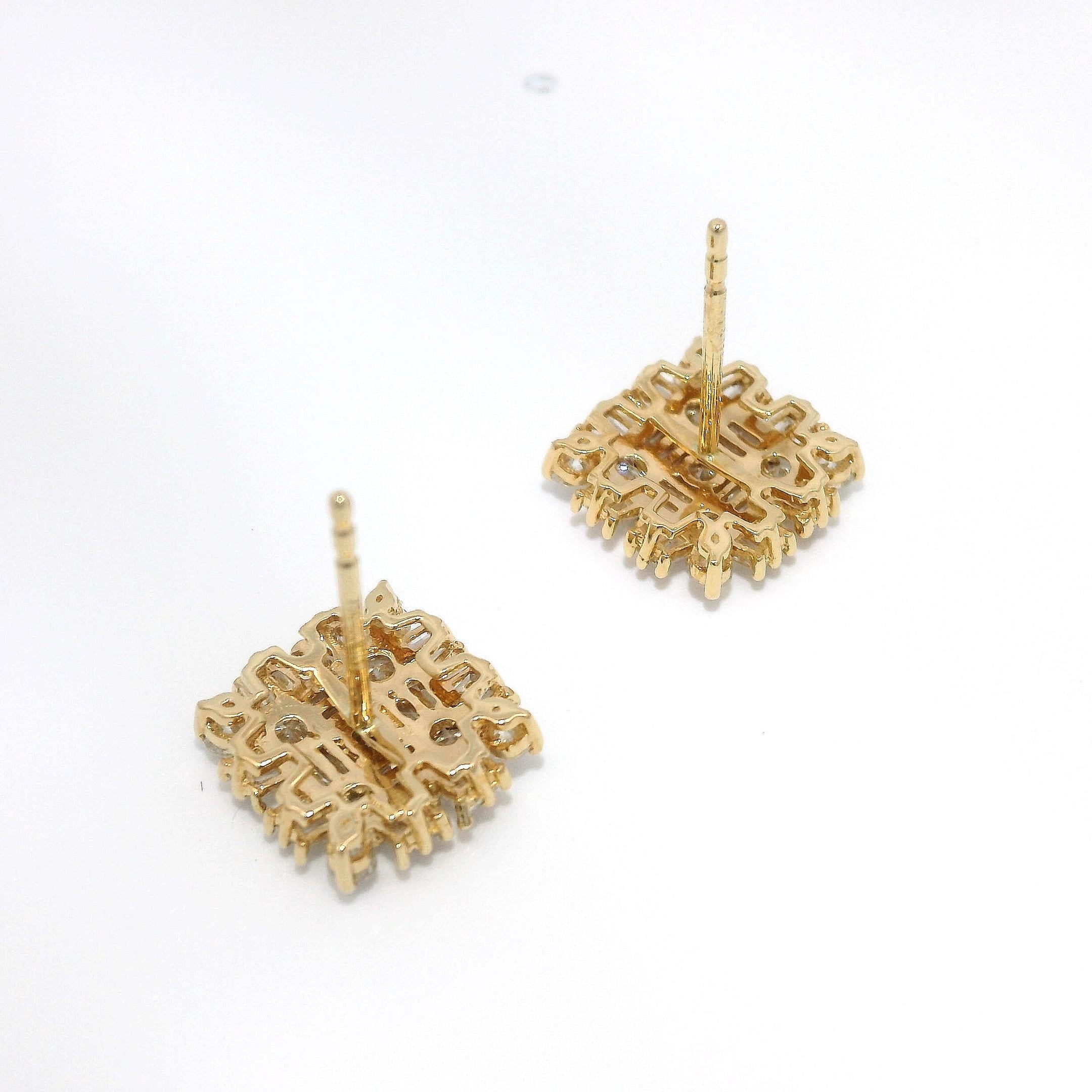 Contemporain Boucles d'oreilles en or jaune 18 carats avec diamants inspirés du tweed en vente