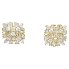 Tweed Inspired Diamond Stud Earrings in 18K Yellow Gold