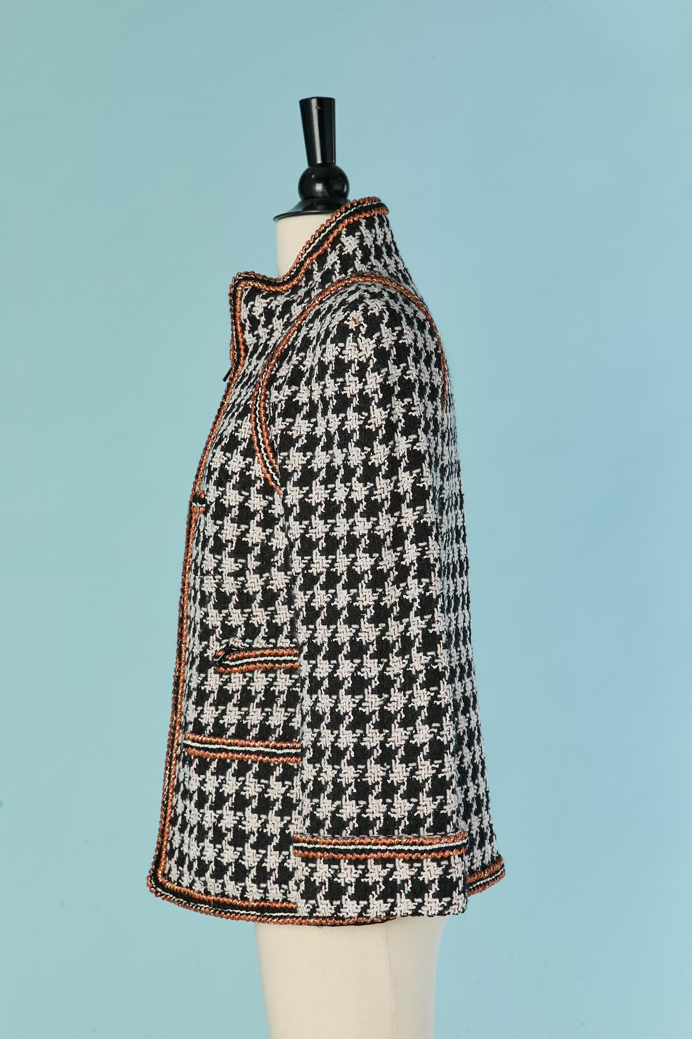 Tweed jacket with Pied de Coq pattern and lurex braid piping CHANEL For ...