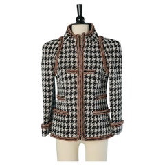 Tweed jacket with Pied de Coq pattern and lurex braid piping CHANEL