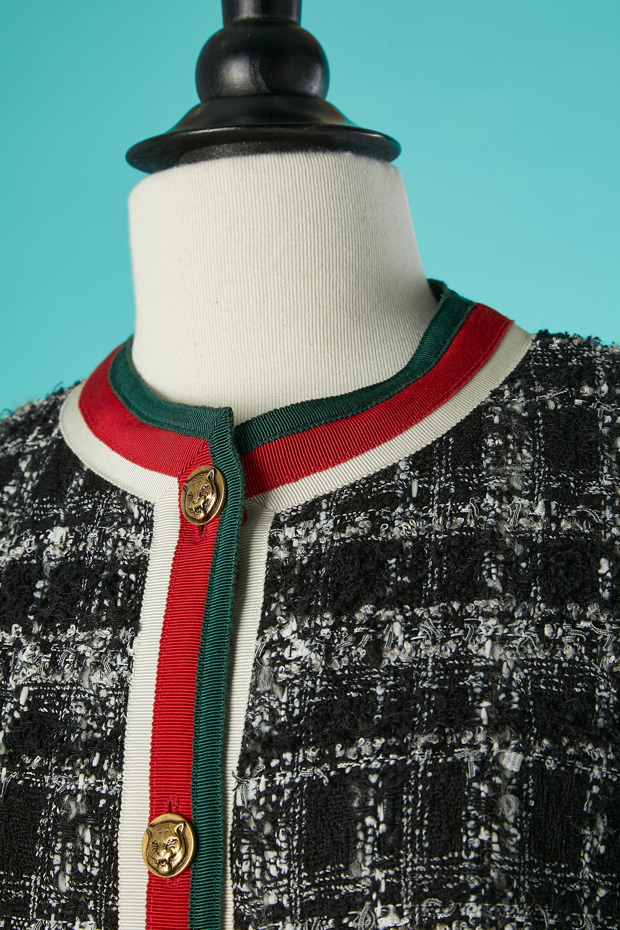 Black Tweed jacket with white, red & green trimming Gucci by Alessandro Michele 2019 For Sale