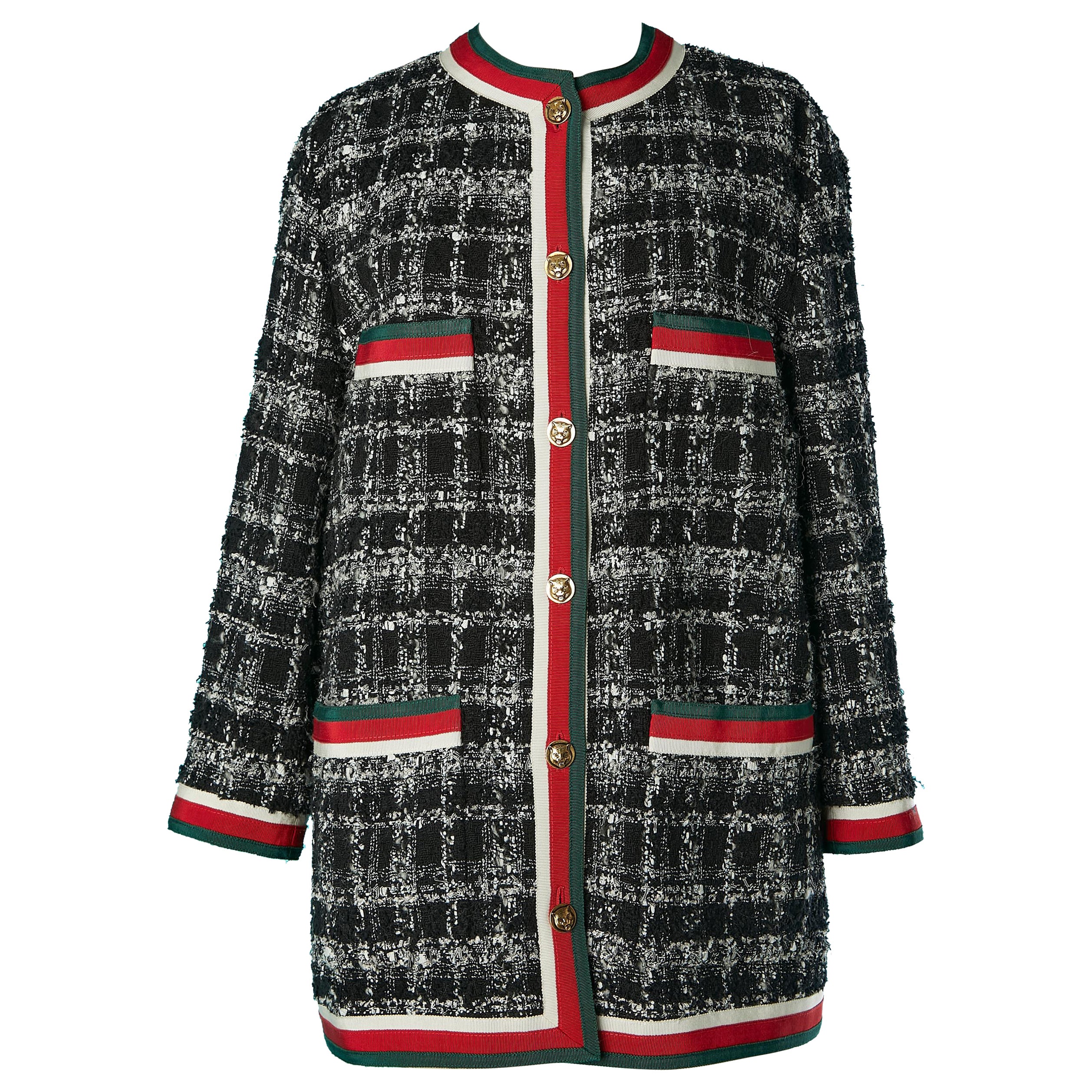 Tweed jacket with white, red 
green trimming Gucci by Alessandro Michele 2019
