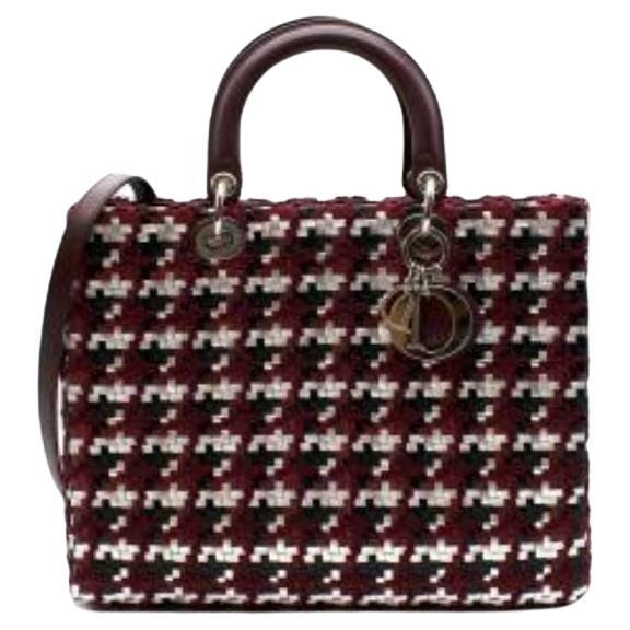 Tweed & Leather Woven Large Lady Dior Bag For Sale