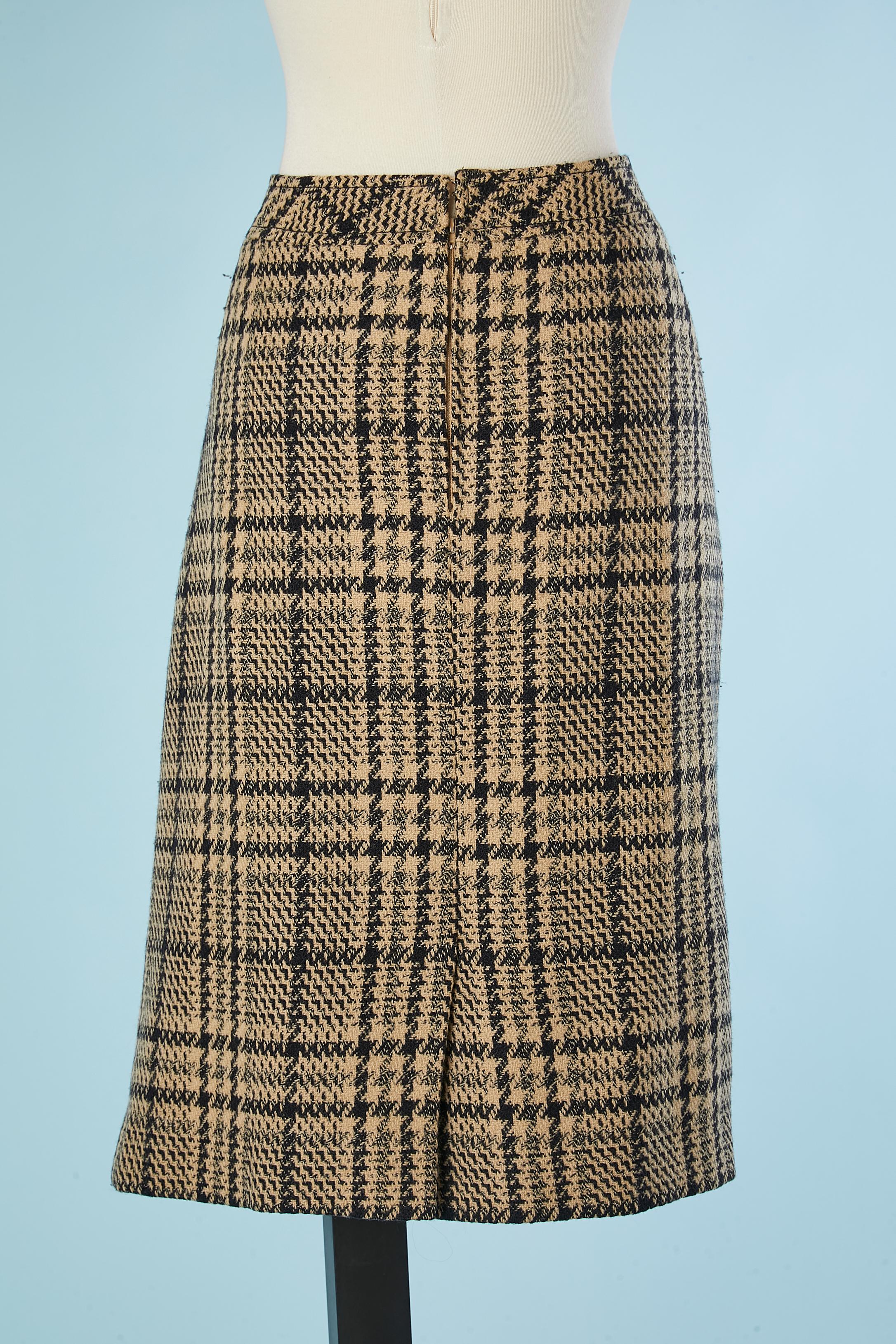 Women's Tweed skirt with gold metal buckle in the front Céline Circa 1970's 
