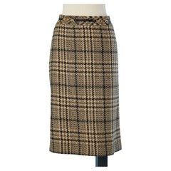 Tweed skirt with gold metal buckle in the front Céline Circa 1970's 
