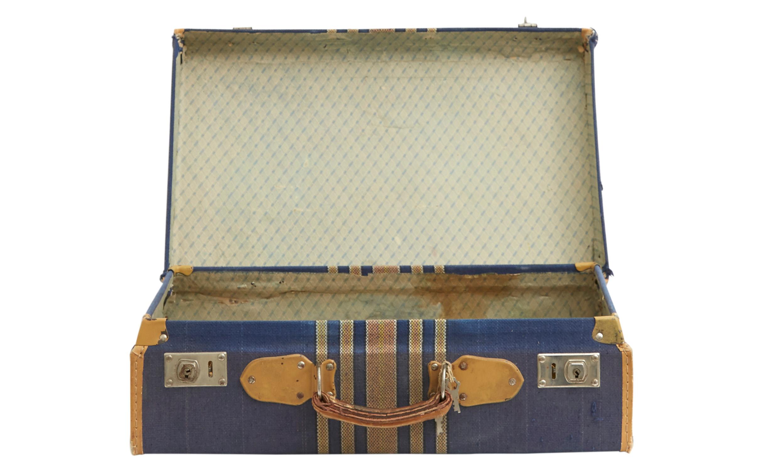 20th Century Tweed Wrapped Suitcase with Leather Handle