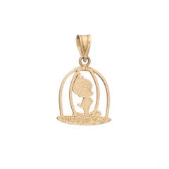 Tweety Bird in Cage Charm Vintage 14k Gold Warner Bros Jewelry Pendant, 1997