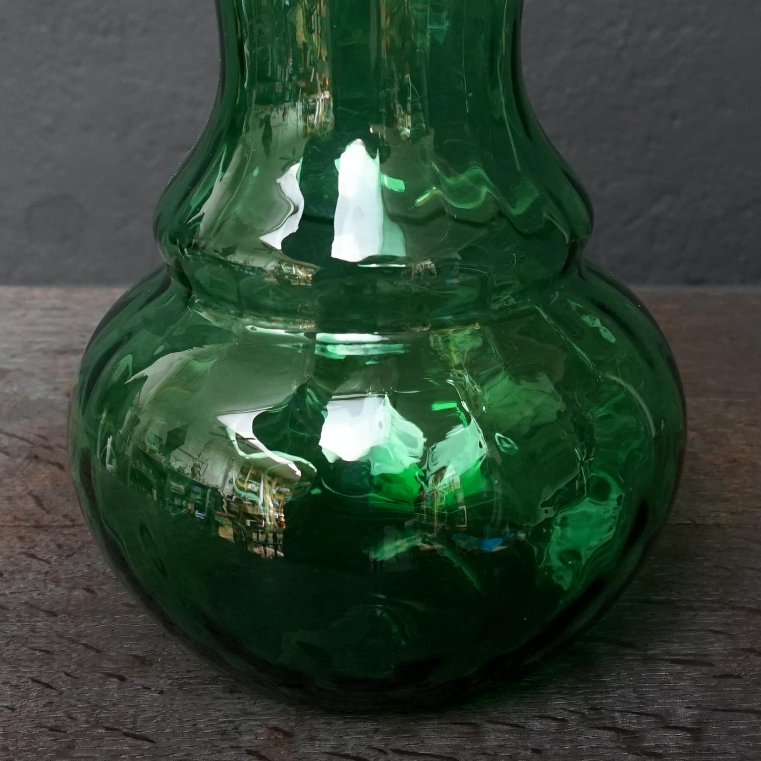 Twelve 1960s Italian Empoli Green Glass Bottles Decanters Bon Bon or Candy Jars 1