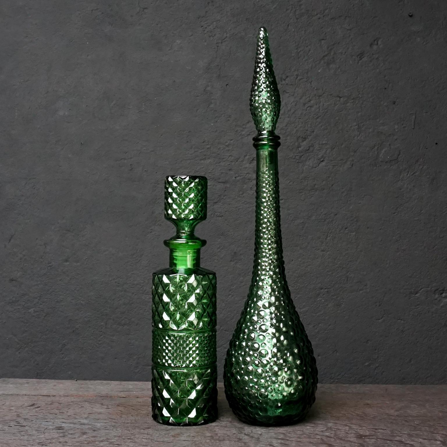 Twelve 1960s Italian Empoli Green Glass Bottles Decanters Bon Bon or Candy Jars 4