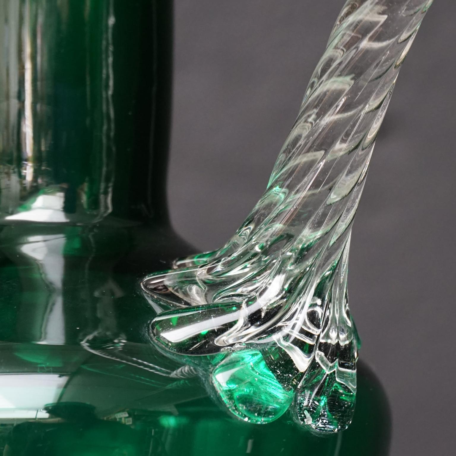 Twelve 1960s Italian Empoli Green Glass Bottles Decanters Bon Bon or Candy Jars 9