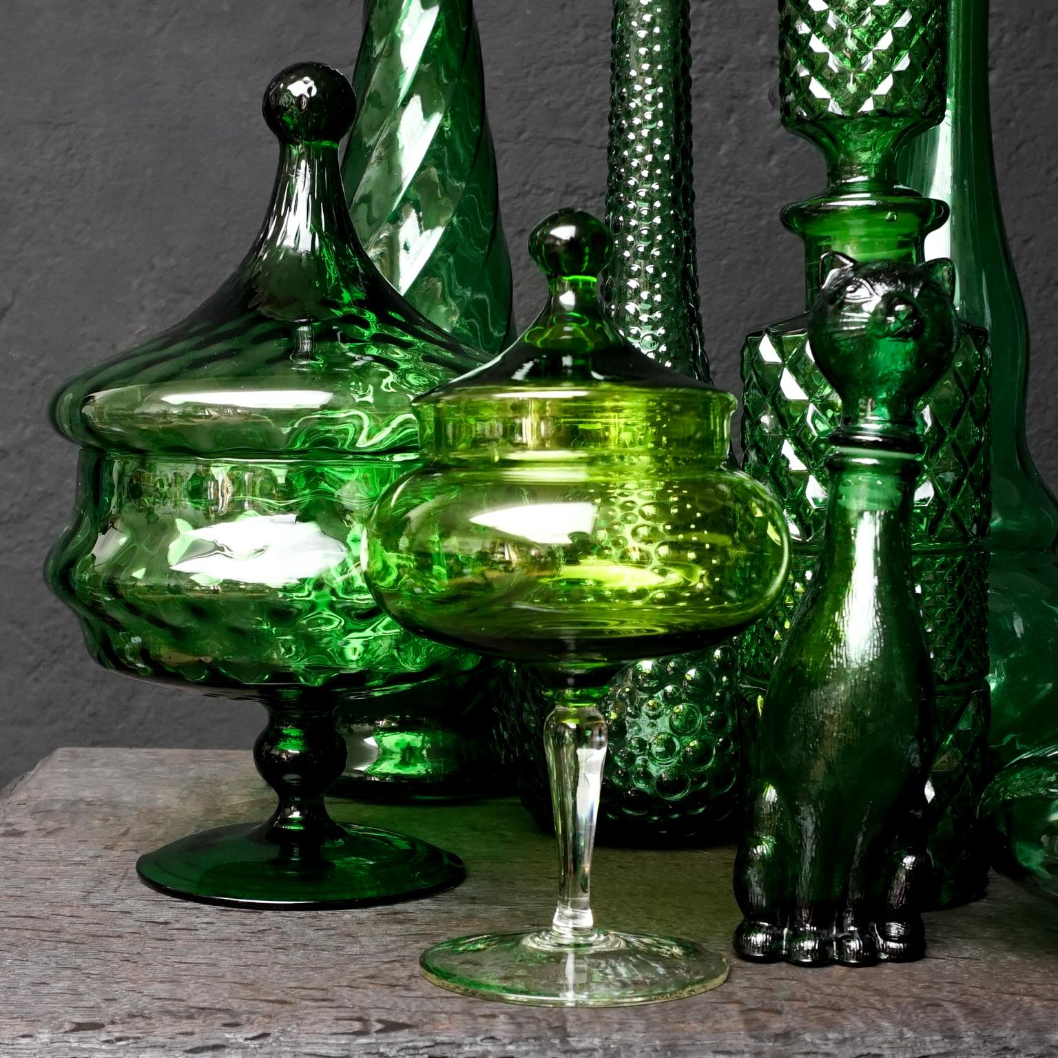 green glass decanter made in italy