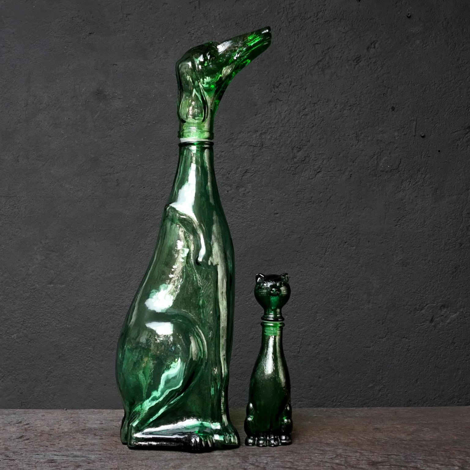 Twelve 1960s Italian Empoli Green Glass Bottles Decanters Bon Bon or Candy Jars In Good Condition In Haarlem, NL