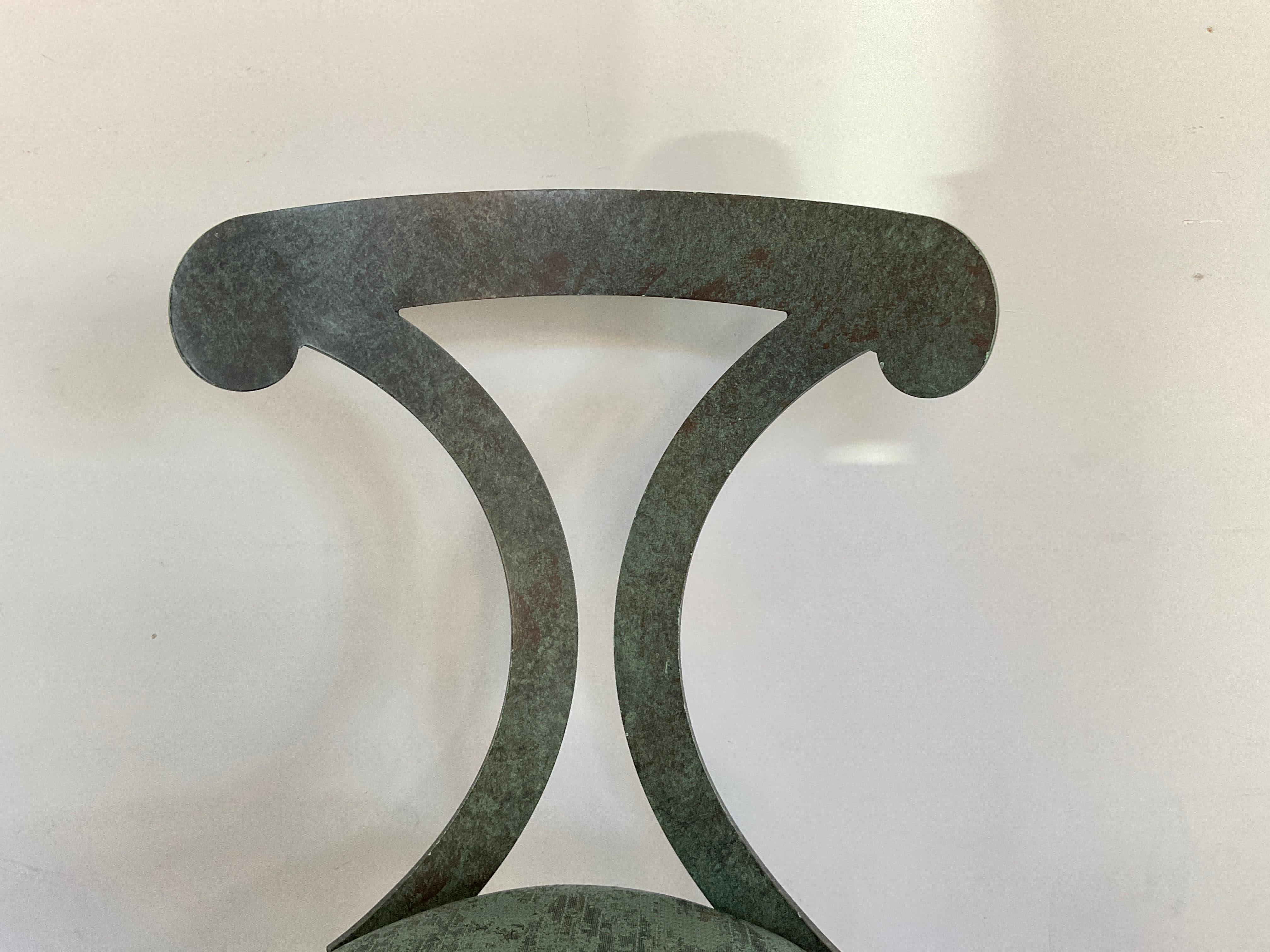 Twelve 1990s Green Steel Patinated Klismos Chairs For Sale 3