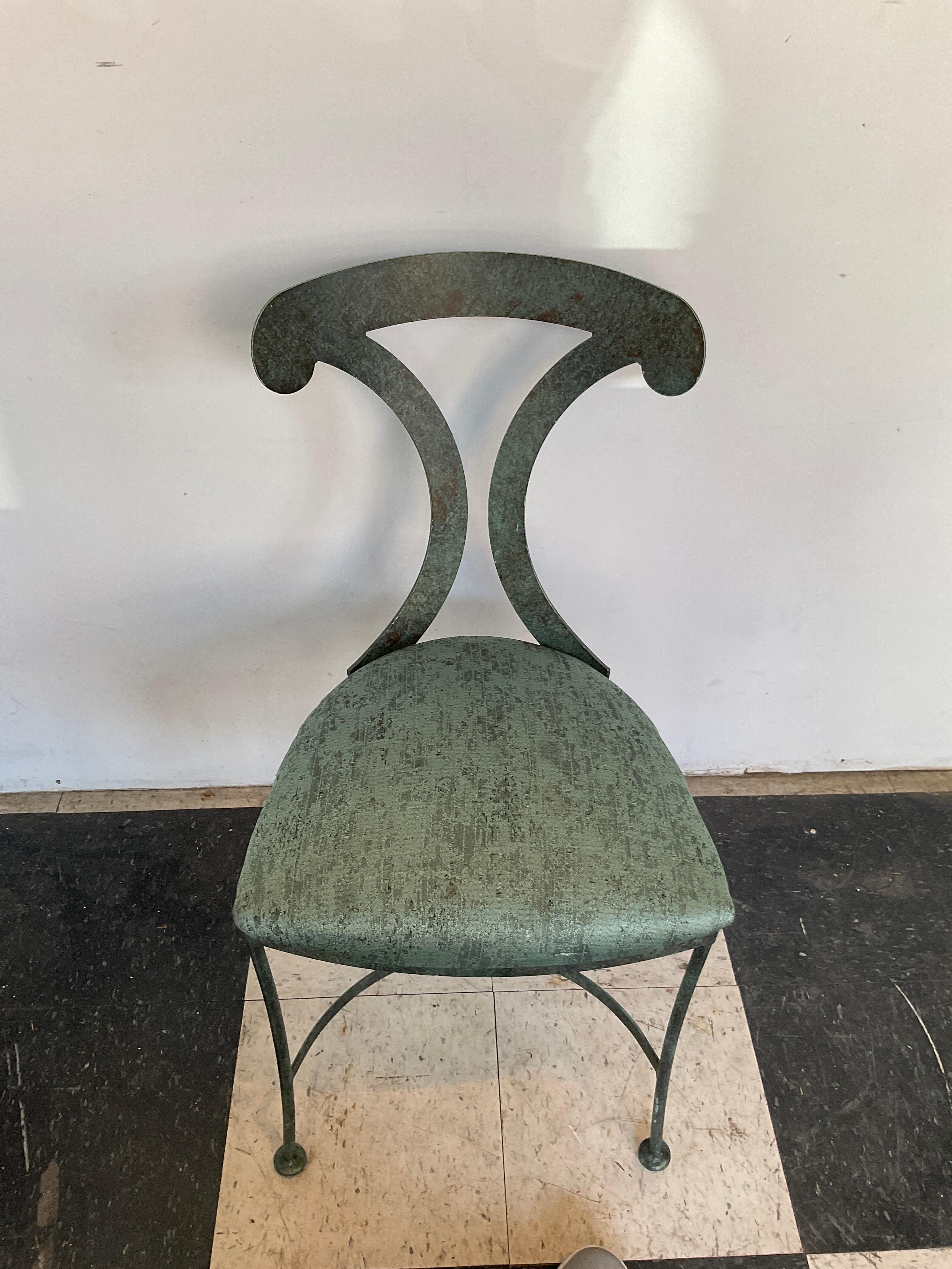 Twelve 1990s Green Steel Patinated Klismos Chairs For Sale 4