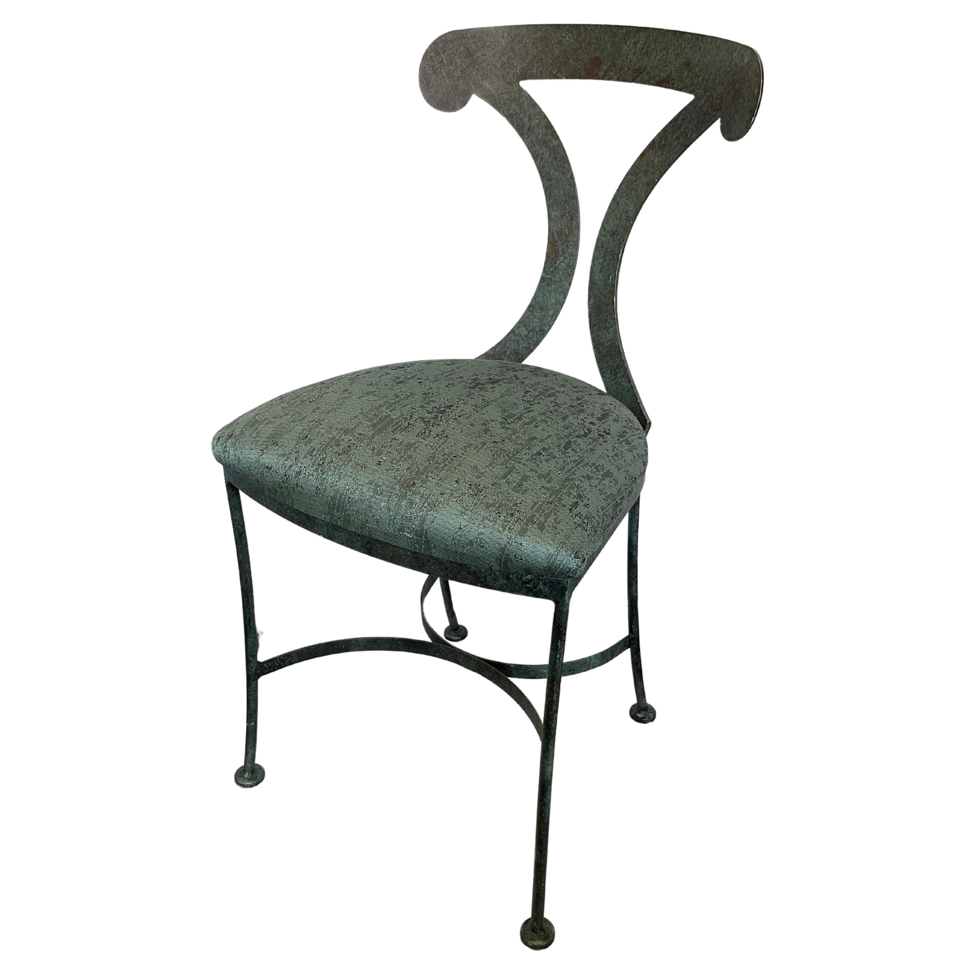 Twelve 1990s Green Steel Patinated Klismos Chairs For Sale