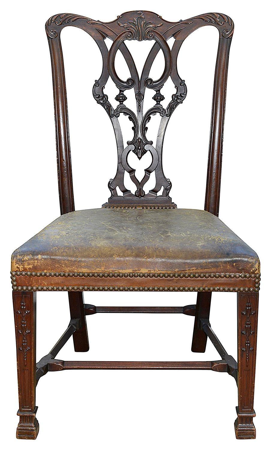 English Twelve 19th Century Chippendale Style Mahogany Dining Chairs For Sale
