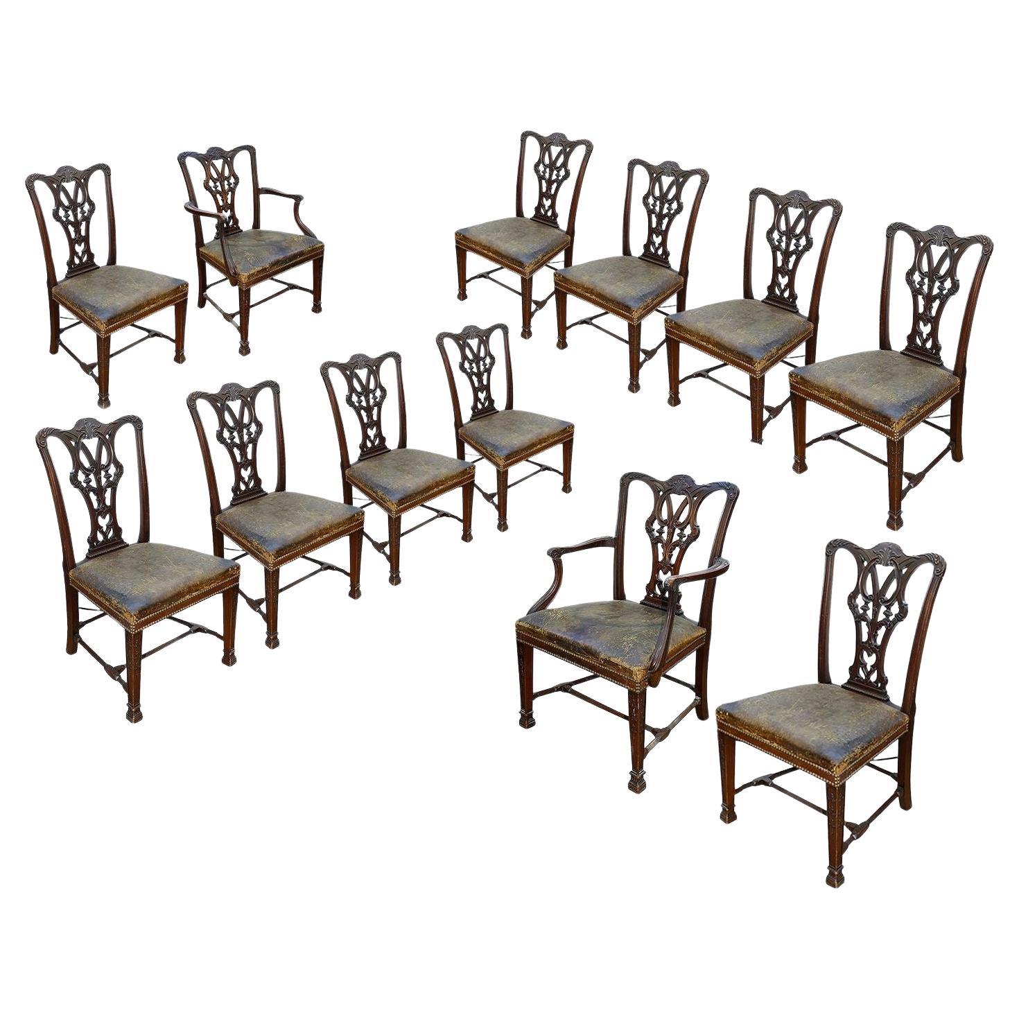 Twelve 19th Century Chippendale Style Mahogany Dining Chairs For Sale