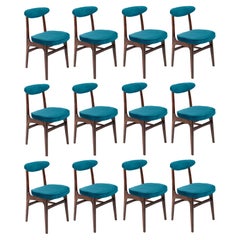 Twelve 20th Century Petrol Blue Velvet Chairs by Rajmund Halas Europe, 1960s