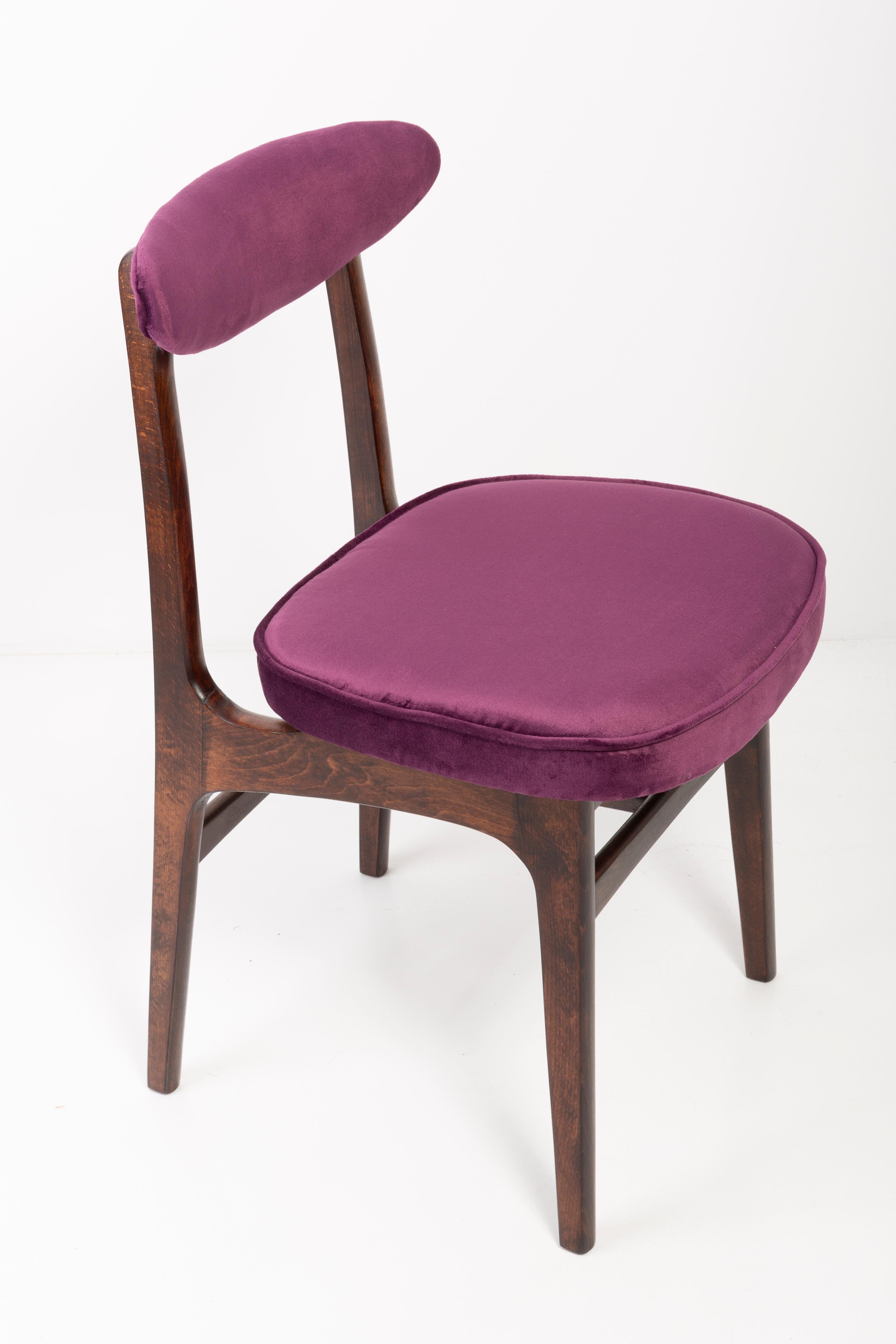 Polish Twelve 20th Century Plum Violet Velvet Rajmund Halas Chairs, Europe, 1960s For Sale