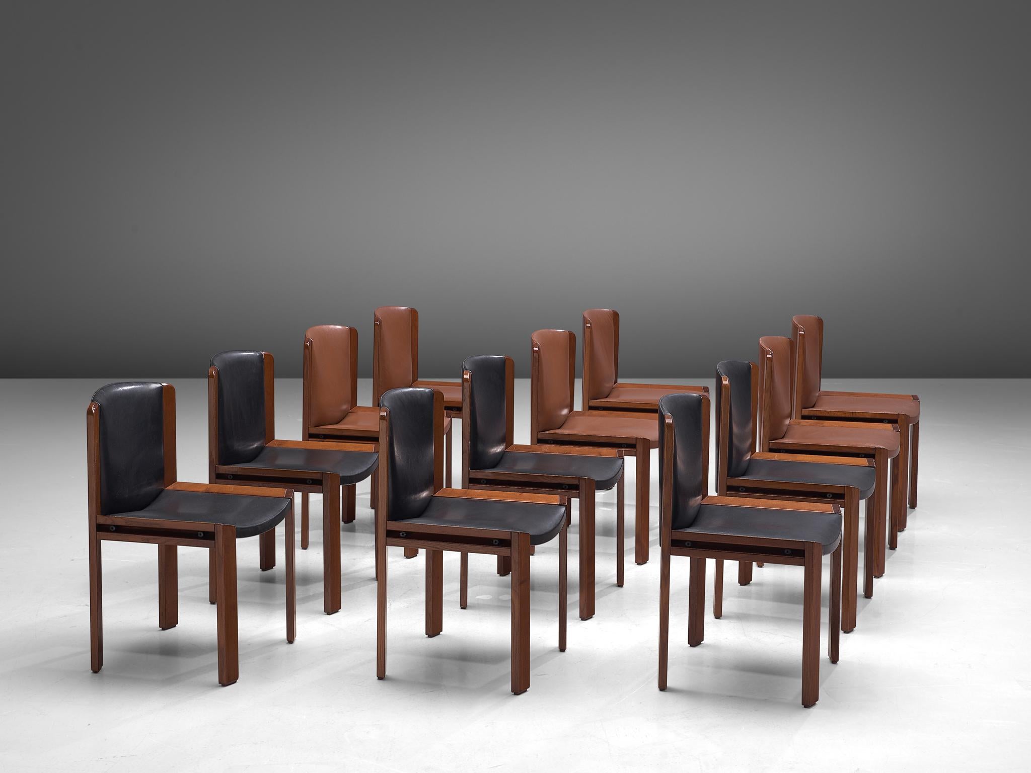  Twelve '300' Dining Chairs in Black and Brown Leather by Joe Colombo 8