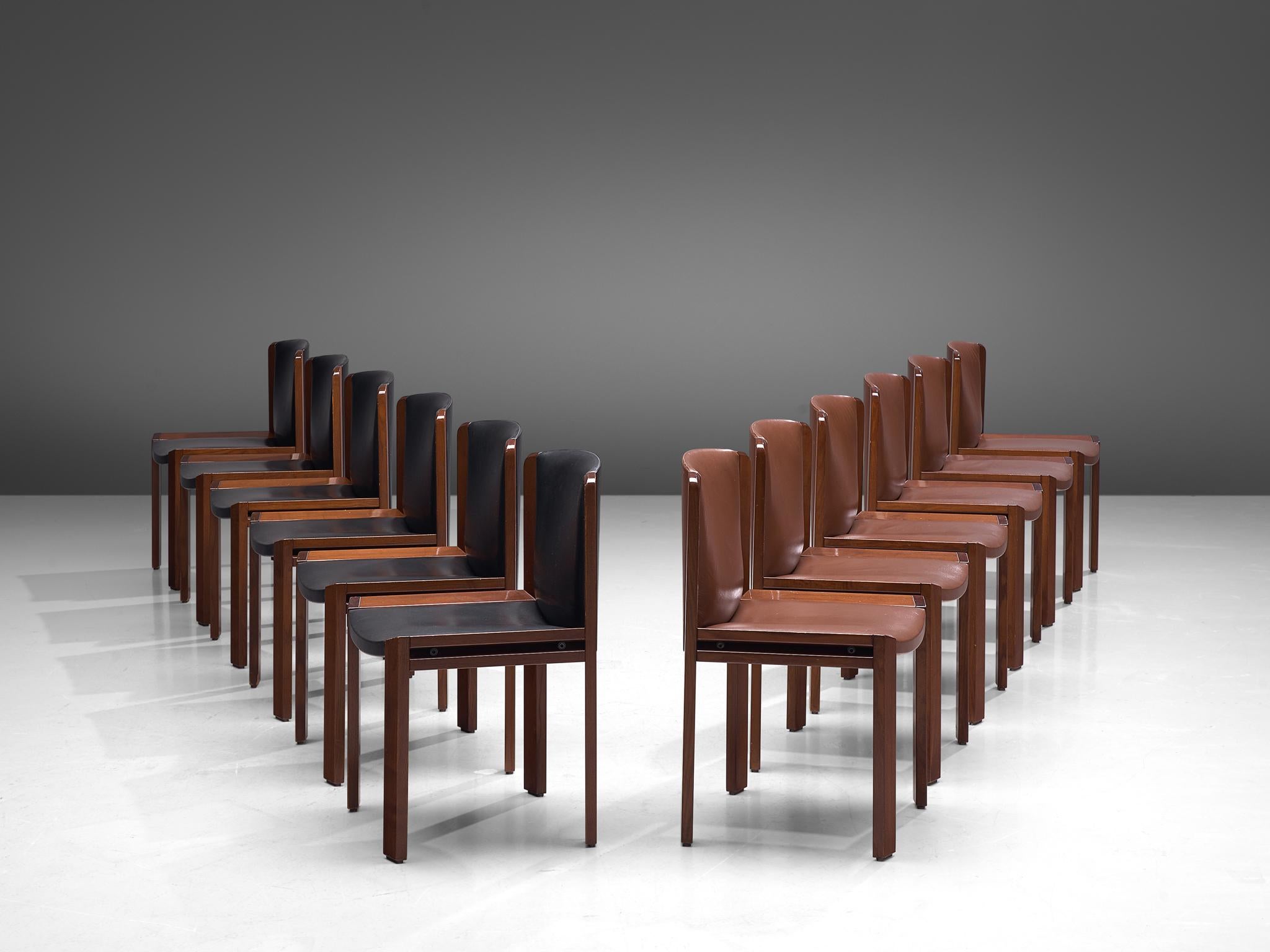  Twelve '300' Dining Chairs in Black and Brown Leather by Joe Colombo 1