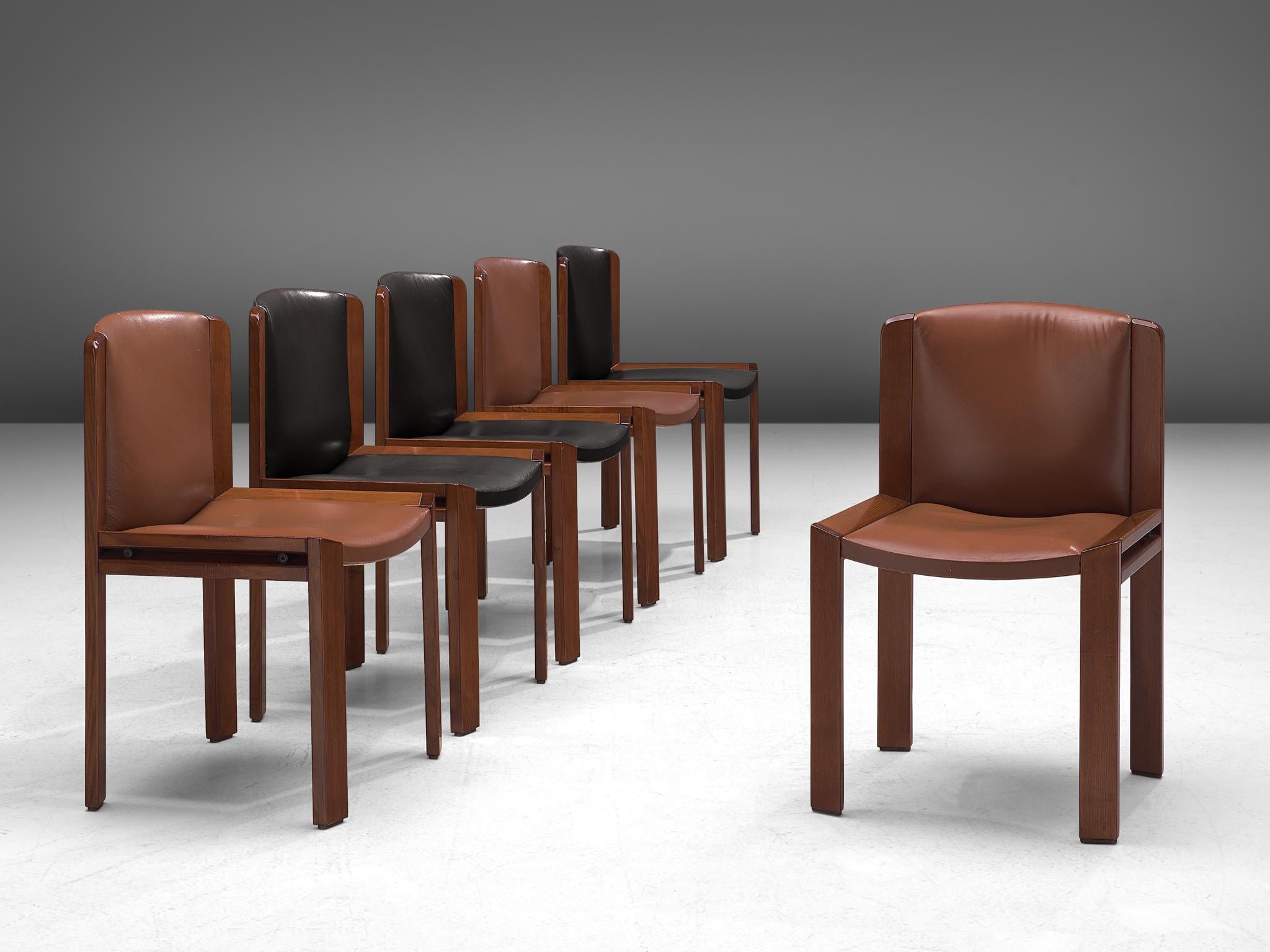  Twelve '300' Dining Chairs in Black and Brown Leather by Joe Colombo 2
