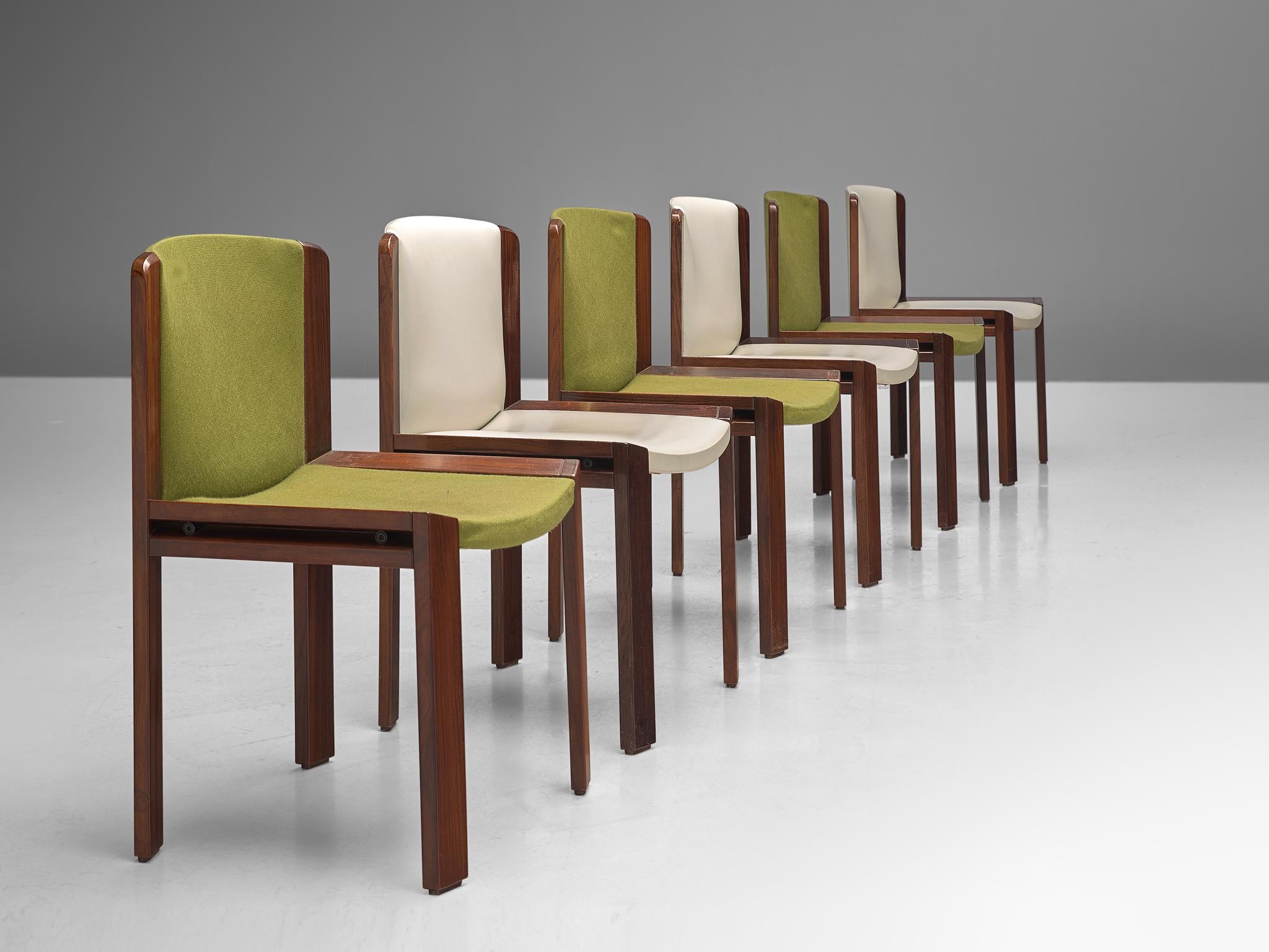 Mid-20th Century Twelve '300' Dining Chairs in White and Moss Green Upholstery by Joe Colombo