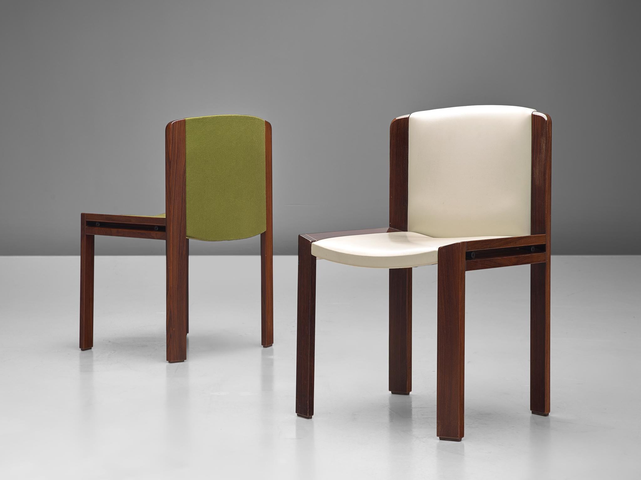 Fabric Twelve '300' Dining Chairs in White and Moss Green Upholstery by Joe Colombo