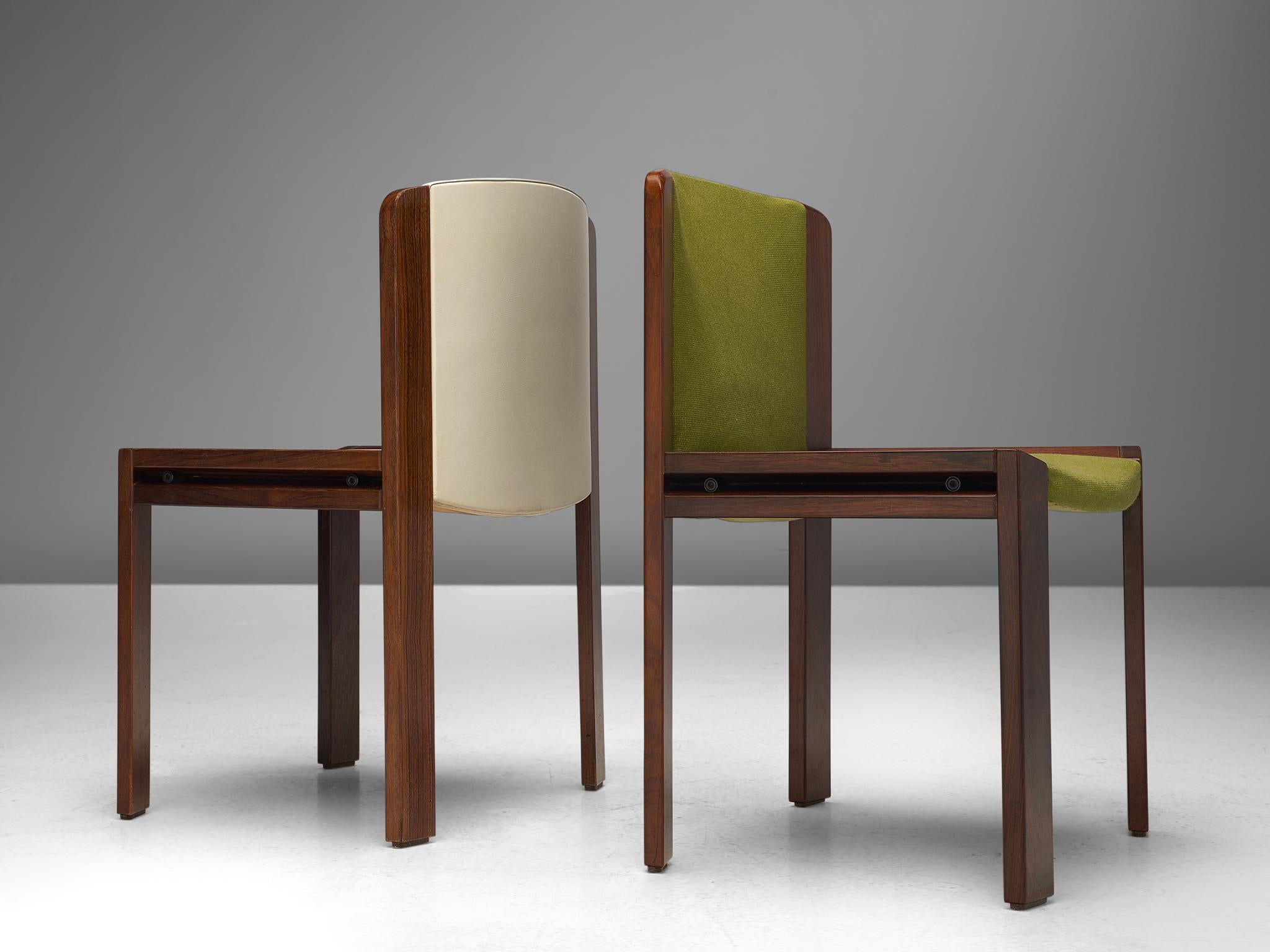 Twelve '300' Dining Chairs in White and Moss Green Upholstery by Joe Colombo 1