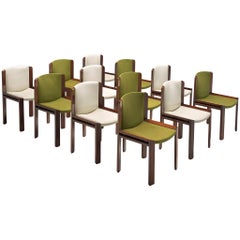 Twelve '300' Dining Chairs in White and Moss Green Upholstery by Joe Colombo