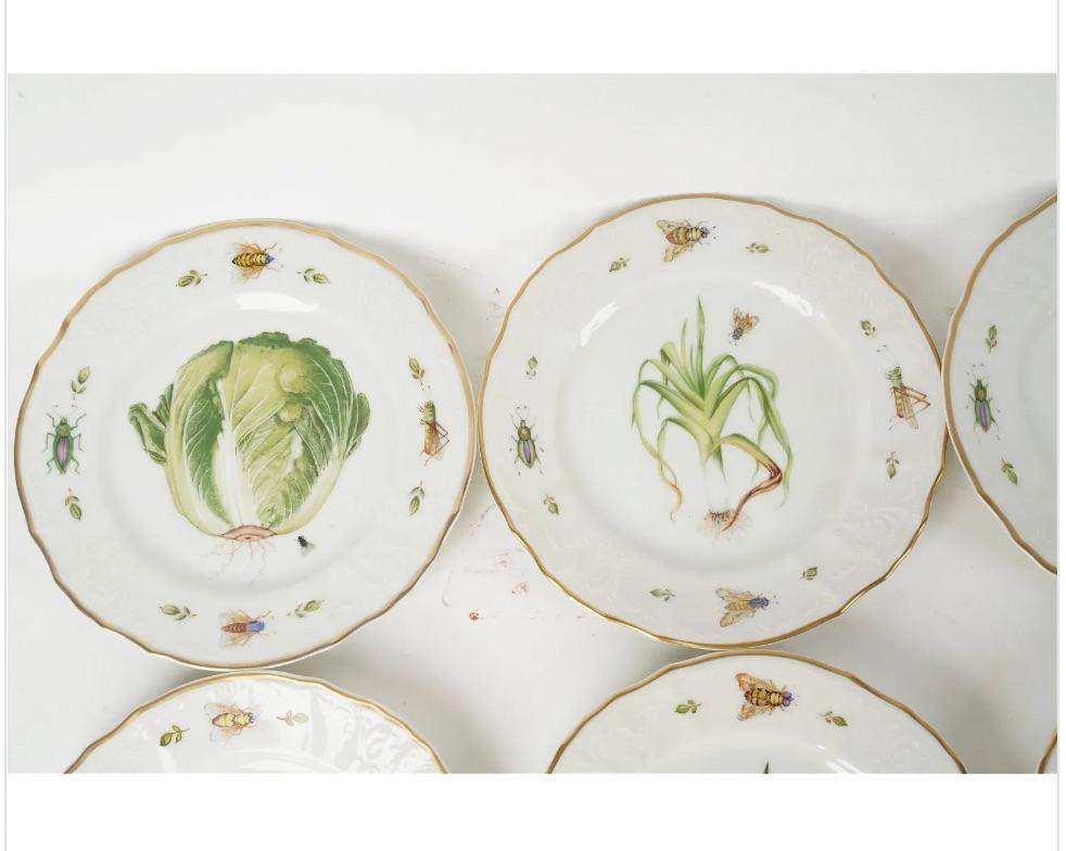 Each with factory marks, some with artist signatures; decorated with vegetables.