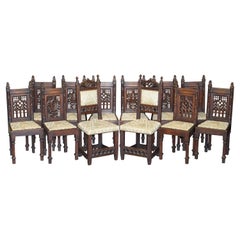 Twelve Antique circa 1800 French Gothic Revival French Dining Chairs Very Fine
