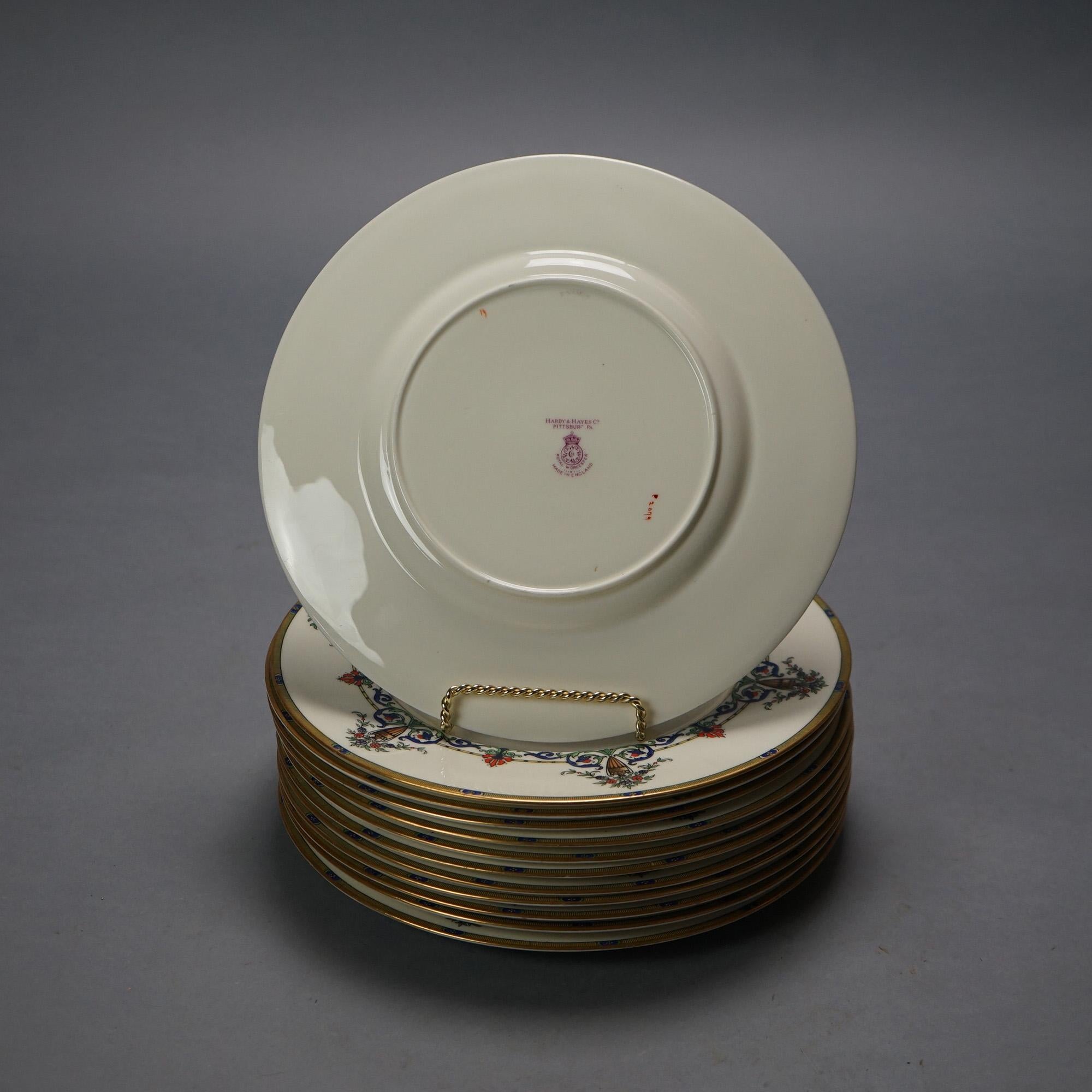 American Twelve Antique Hardy & Hayes Royal Worcester Porcelain Plates, C1910 For Sale